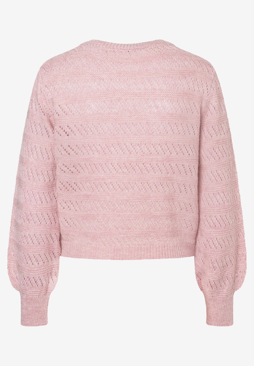 Ein rosafarbener Strukturstrick-Pullover von MORE & MORE mit langen Ärmeln und weichem Griff. Ein rosafarbener Strukturstrick-Pullover von MORE & MORE mit langen Ärmeln und weichem Griff.