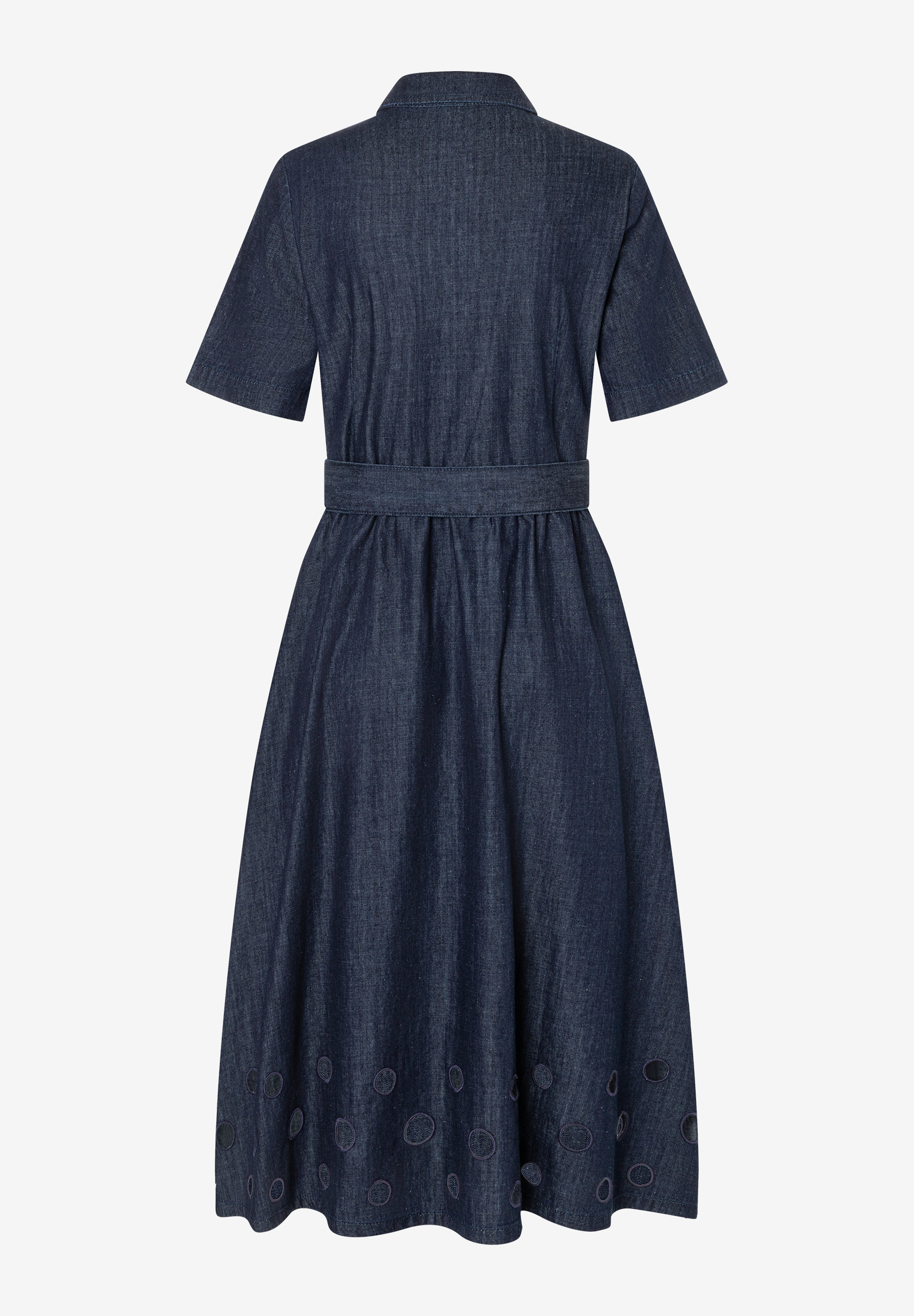 MORE & MORE Jeanskleid aus Denim mit Gürtel und Lochstickerei am Saum, angenehm zu tragen, hautfreundlich. MORE & MORE Jeanskleid aus Denim mit Gürtel und Lochstickerei am Saum, angenehm zu tragen, hautfreundlich.
