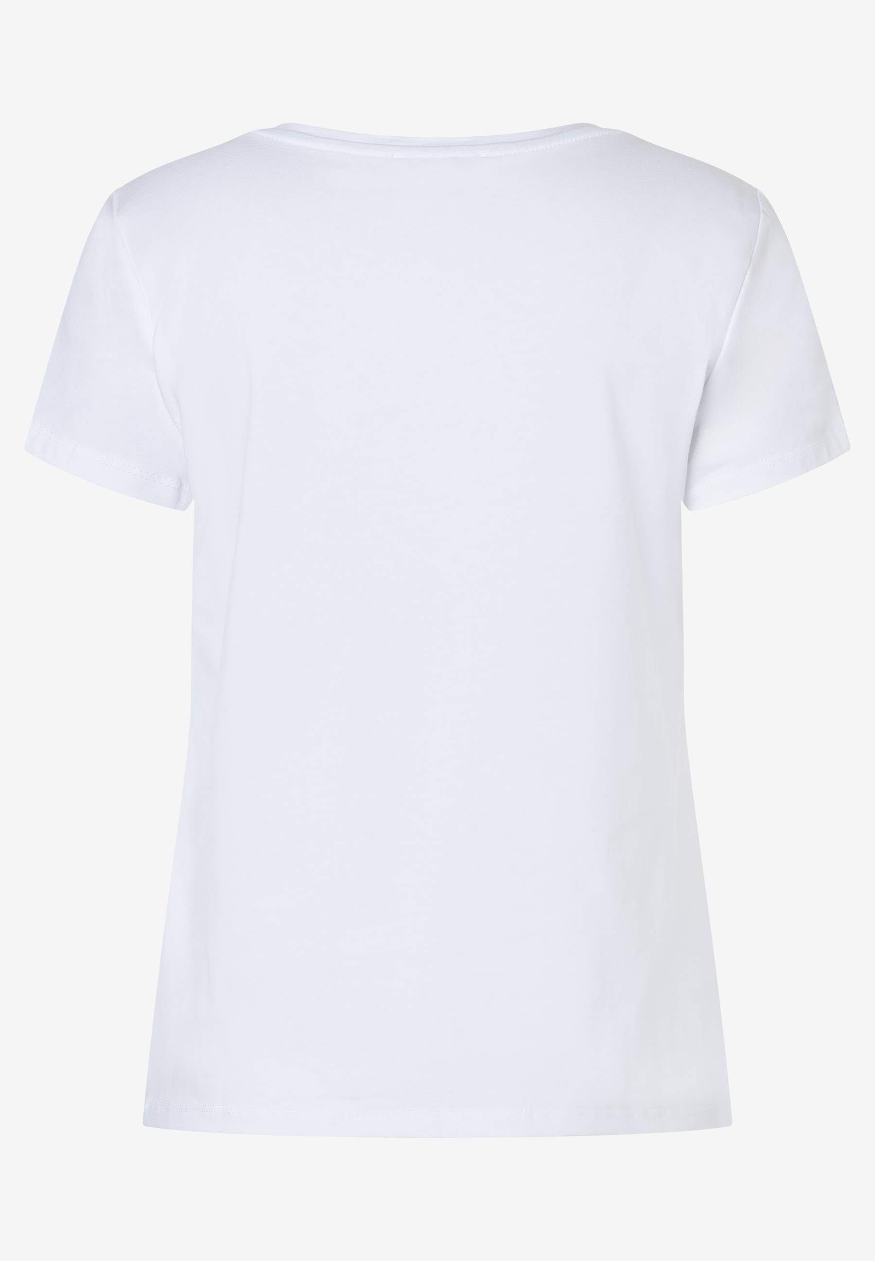 Ein schlichtes, weißes T-Shirt von MORE & MORE, aus der Rückansicht fotografiert.