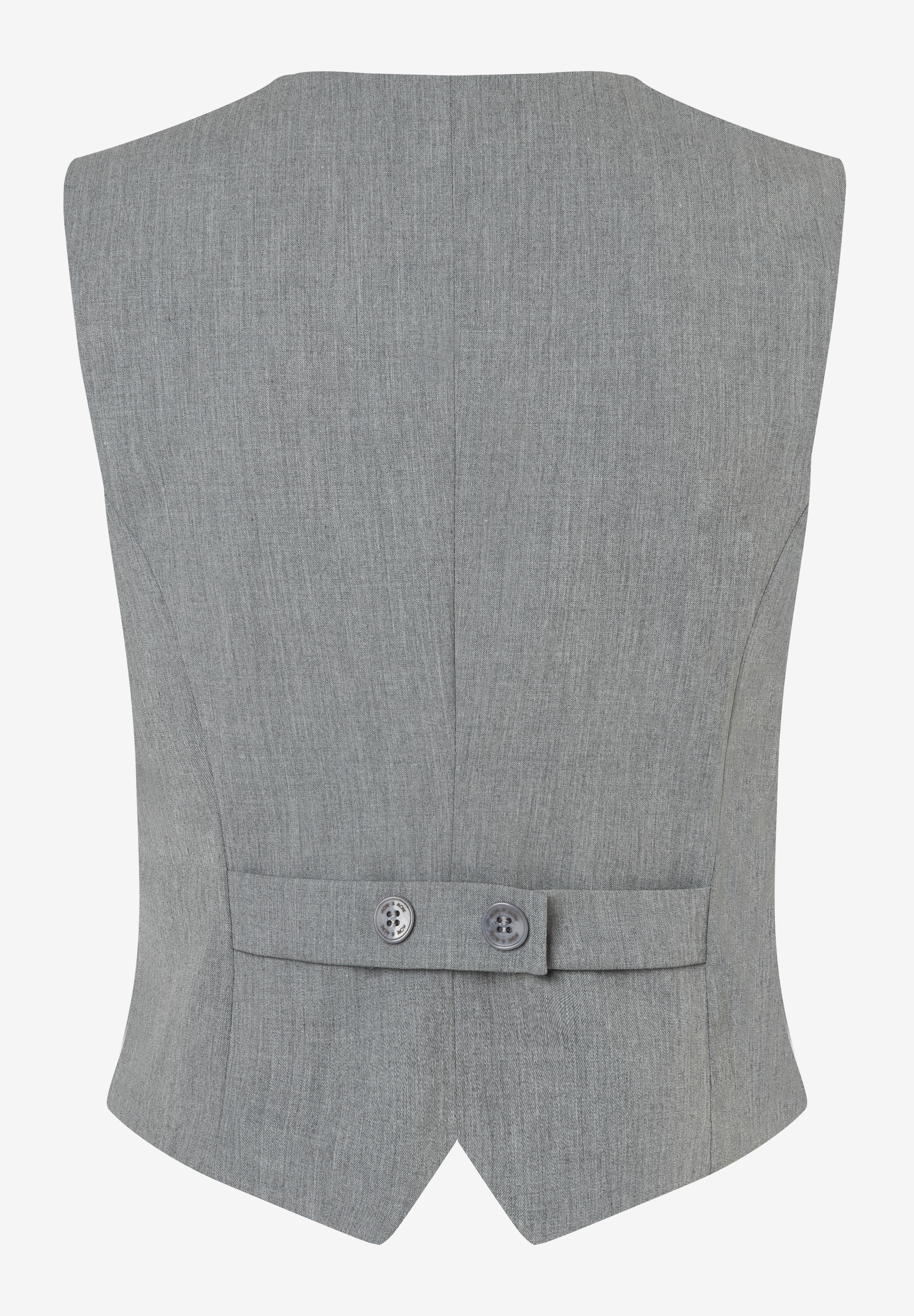 Rückenansicht eines grauen MORE & MORE Blazers aus Viskosemischung mit zwei Knöpfen zur Taillenregulierung. Rückenansicht eines grauen MORE & MORE Blazers aus Viskosemischung mit zwei Knöpfen zur Taillenregulierung.