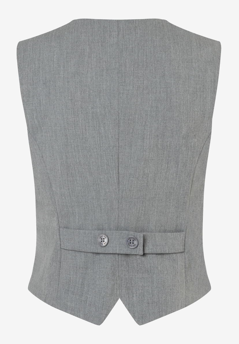 Rückenansicht eines grauen MORE & MORE Blazers aus Viskosemischung mit zwei Knöpfen zur Taillenregulierung. Rückenansicht eines grauen MORE & MORE Blazers aus Viskosemischung mit zwei Knöpfen zur Taillenregulierung.