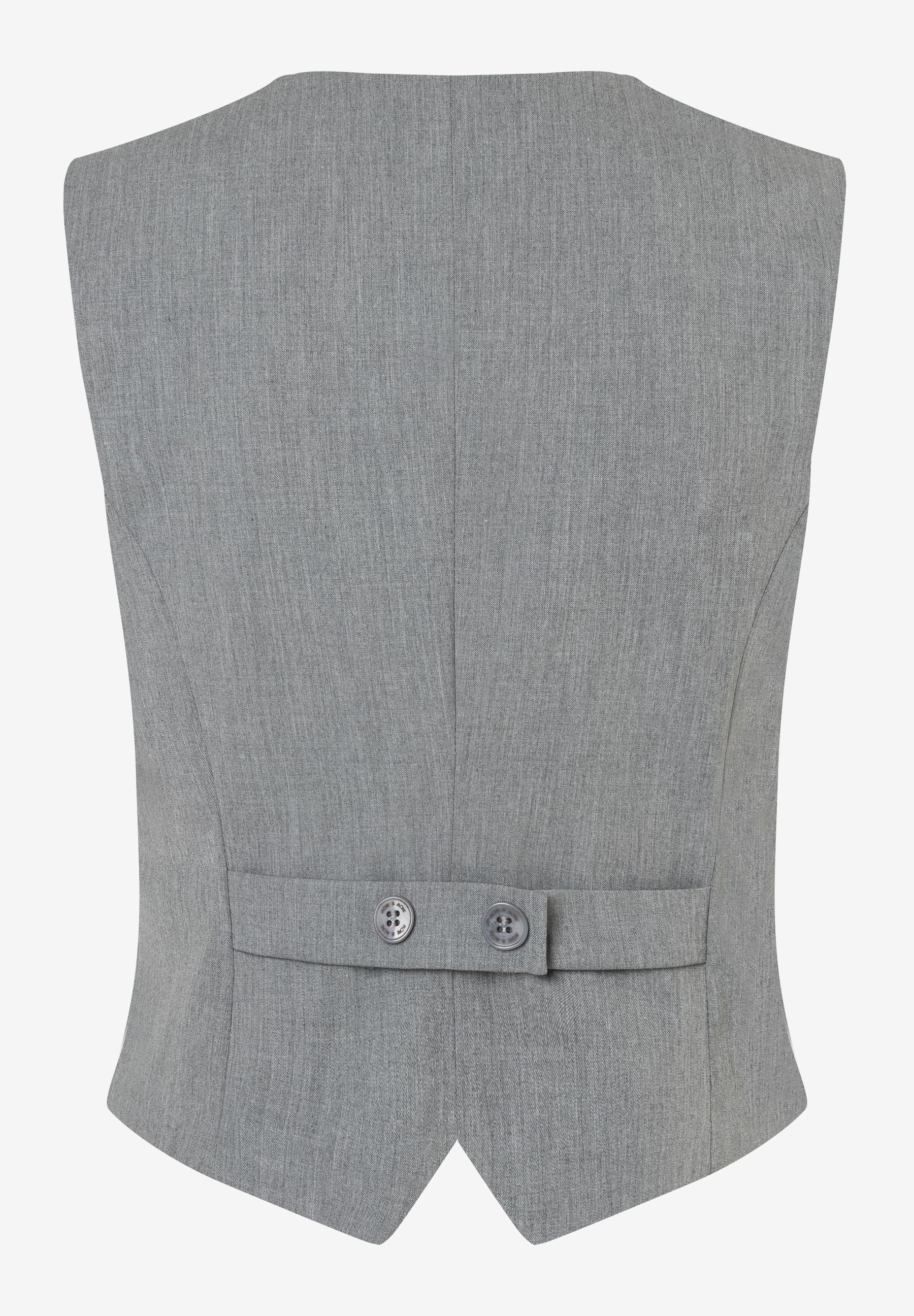 Rückenansicht eines grauen MORE & MORE Blazers aus Viskosemischung mit zwei Knöpfen zur Taillenregulierung. Rückenansicht eines grauen MORE & MORE Blazers aus Viskosemischung mit zwei Knöpfen zur Taillenregulierung.