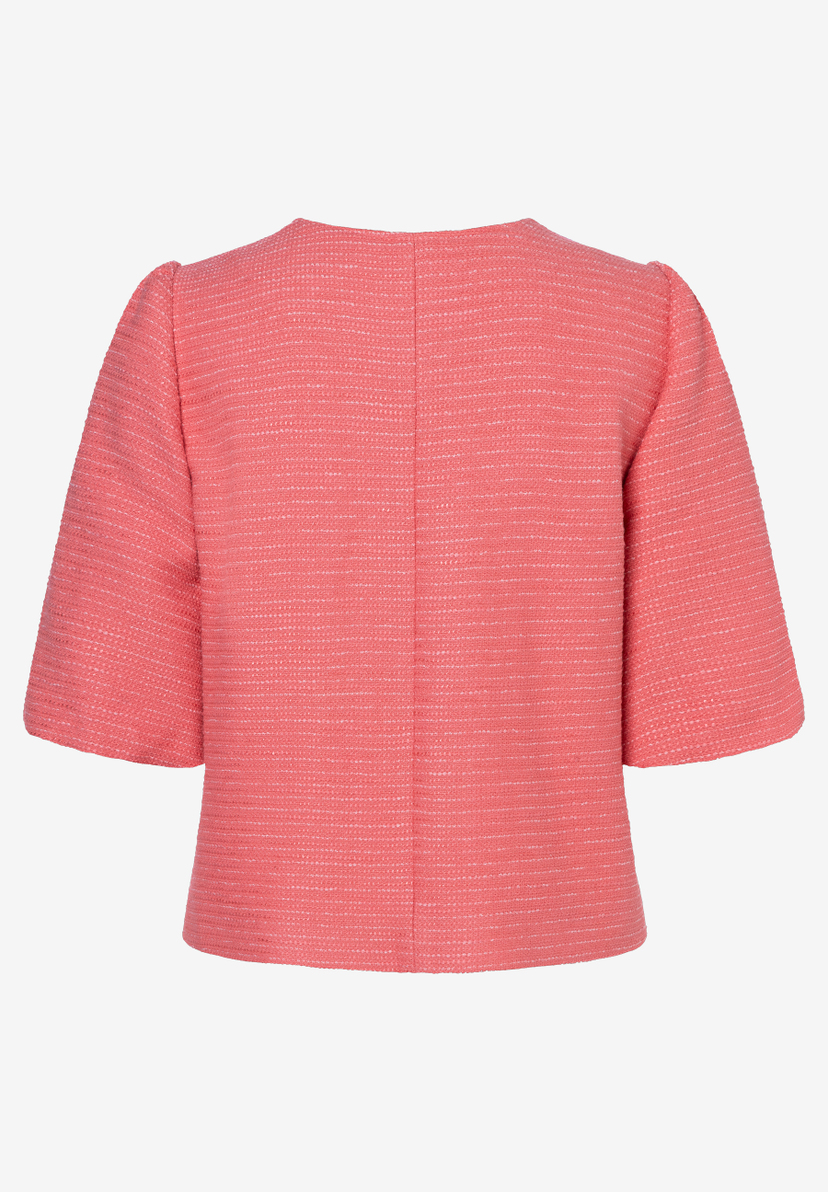 Rückansicht eines Bouclé-Blazers von MORE & MORE in Koralle mit angenehmem Tragekomfort. Rückansicht eines Bouclé-Blazers von MORE & MORE in Koralle mit angenehmem Tragekomfort.