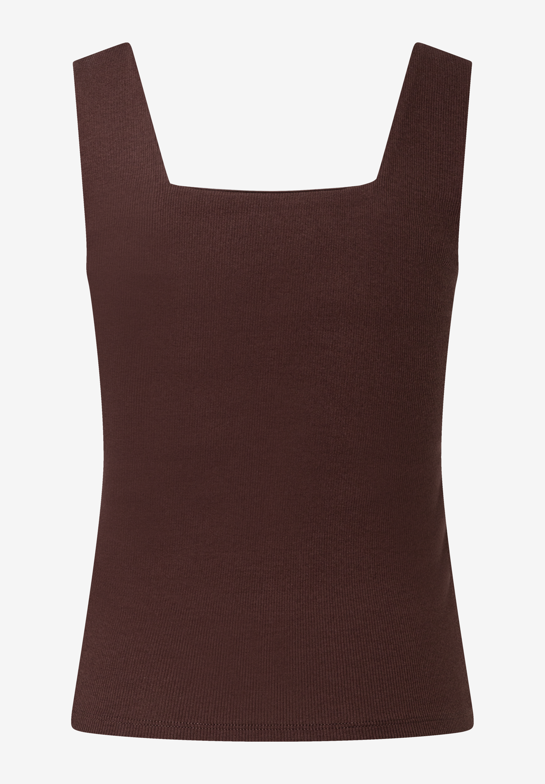 Ein braunes MORE & MORE Ripp-Top mit quadratischem Ausschnitt. Ein braunes MORE & MORE Ripp-Top mit quadratischem Ausschnitt.