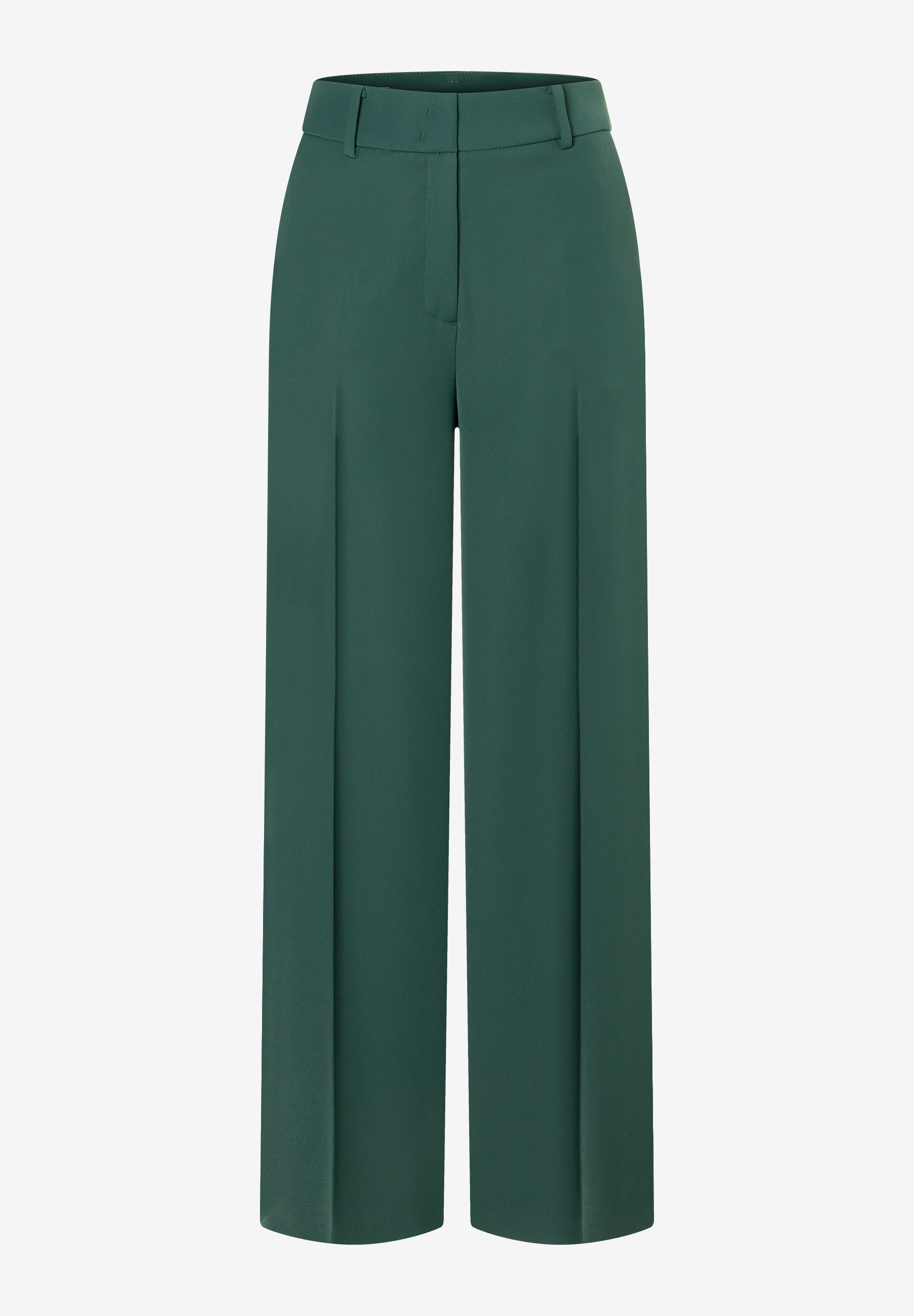 MORE & MORE Jeans: dunkelgrüne, hoch taillierte Hose mit weitem Bein und Bundfalten, perfekt für einen eleganten Look.