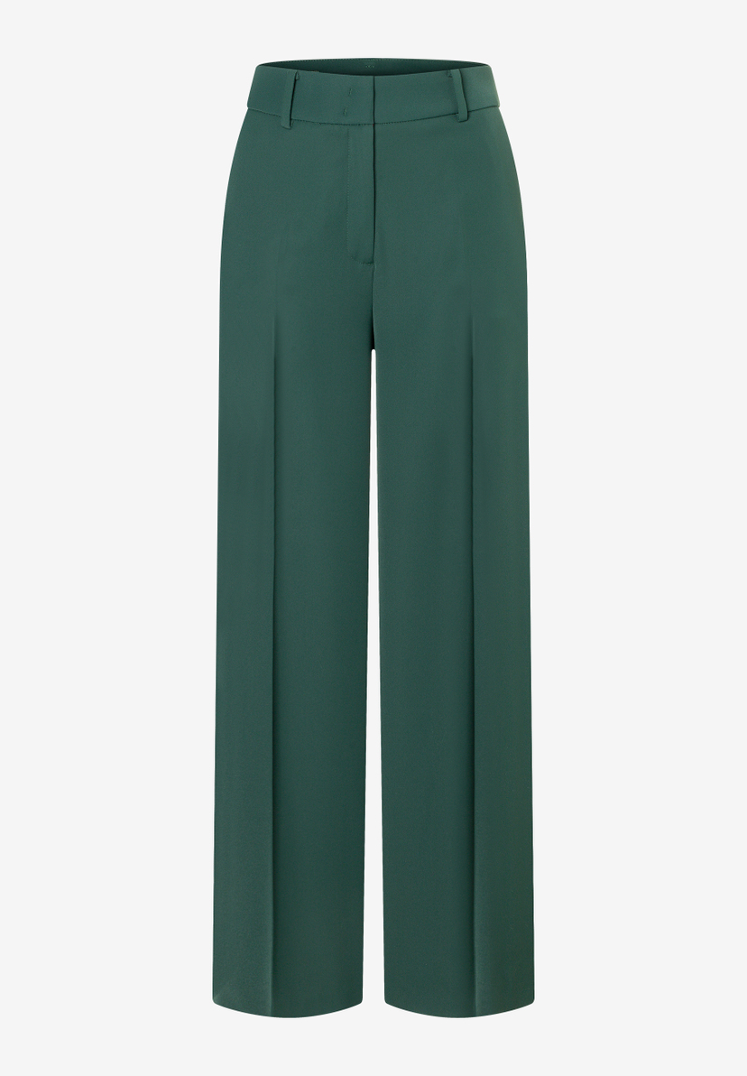 MORE & MORE Jeans: dunkelgrüne, hoch taillierte Hose mit weitem Bein und Bundfalten, perfekt für einen eleganten Look. MORE & MORE Jeans: dunkelgrüne, hoch taillierte Hose mit weitem Bein und Bundfalten, perfekt für einen eleganten Look.