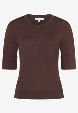 MORE & MORE Feinstrick-Pullover in Braun mit 3/4-Ärmeln, Rundhalsausschnitt und Rippbündchen. Hautfreundlich und bequem.