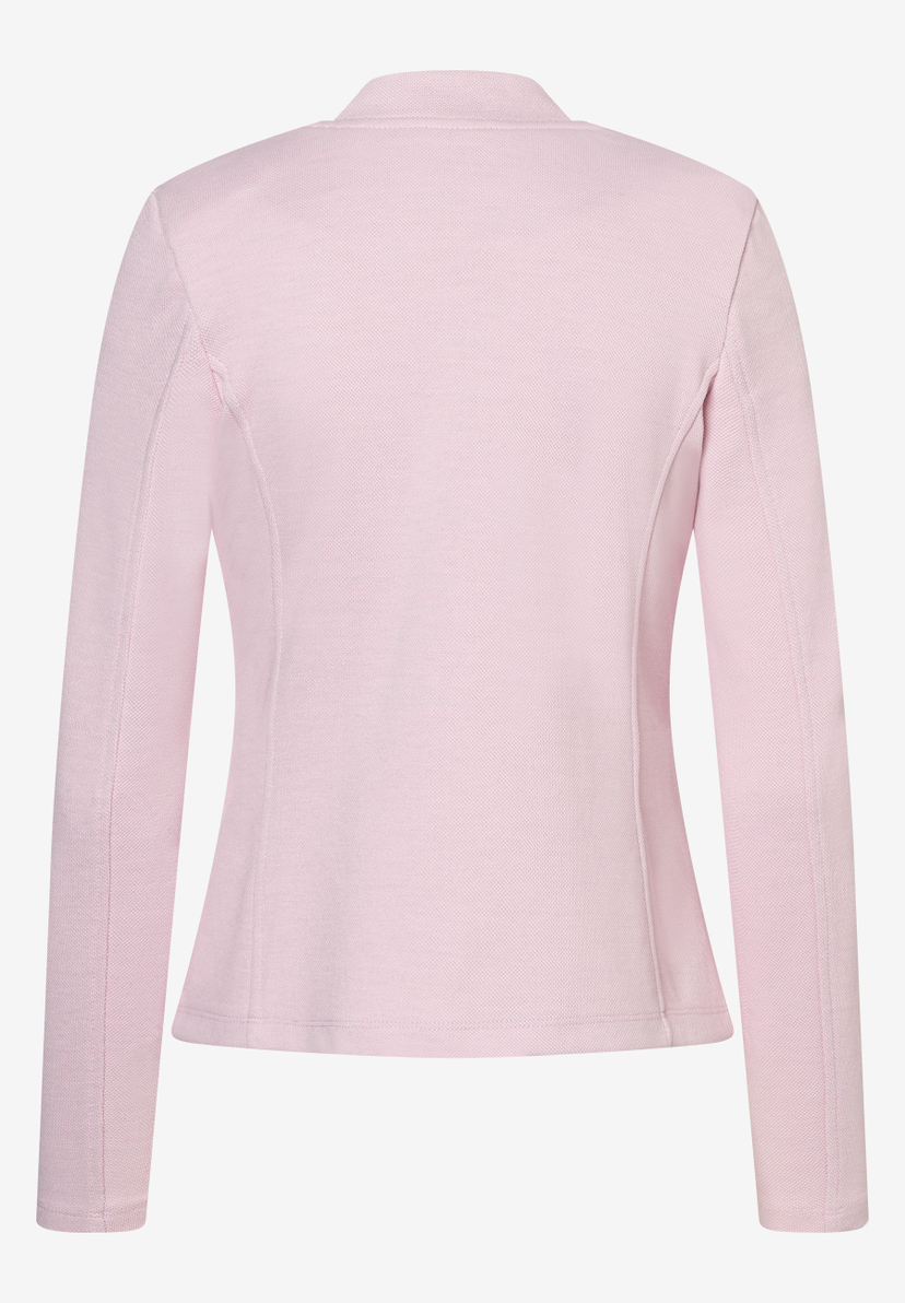 Ein hellrosa MORE & MORE Blazer mit Piqué-Material und langem Arm, gesehen von hinten. Ein hellrosa MORE & MORE Blazer mit Piqué-Material und langem Arm, gesehen von hinten.