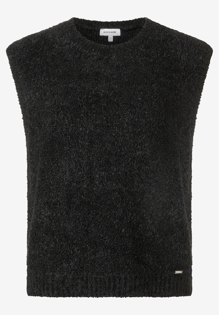 MORE & MORE Damen Bouclé-Pullover in Schwarz. Der ärmellose Strickpullover hat einen Rundhalsausschnitt und ist aus flauschigem Bouclé-Stoff gefertigt. MORE & MORE Damen Bouclé-Pullover in Schwarz. Der ärmellose Strickpullover hat einen Rundhalsausschnitt und ist aus flauschigem Bouclé-Stoff gefertigt.