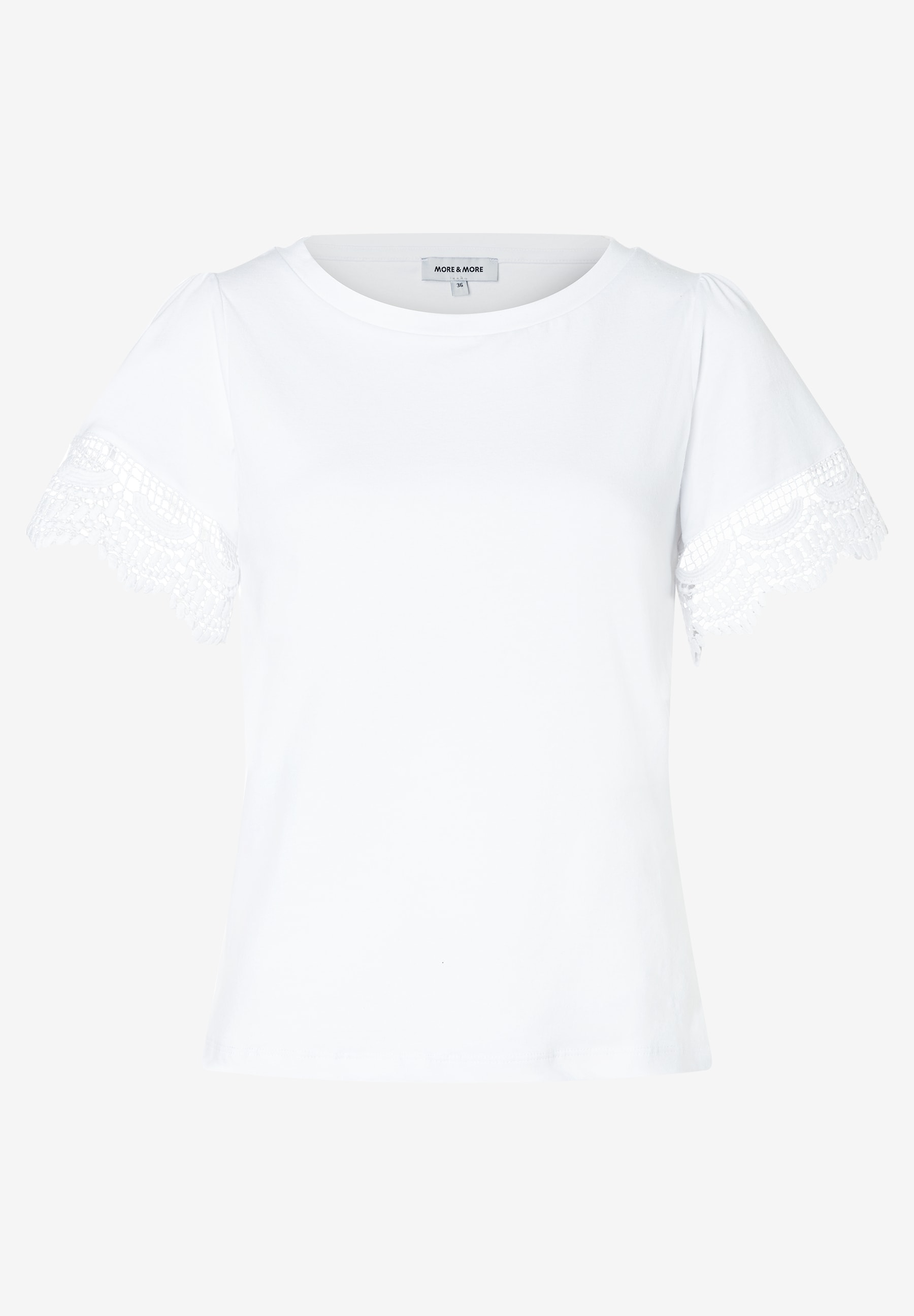 MORE & MORE weißes T-Shirt aus Jersey mit zarter Spitze an den kurzen Ärmeln, hautfreundlich & elastisch.