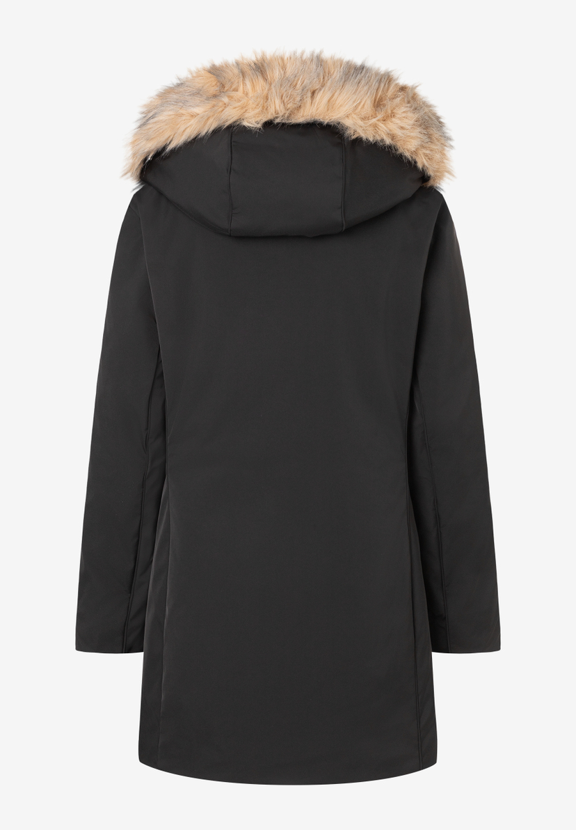 MORE & MORE schwarzer Parka mit Kapuze und hellbraunem Kunstfellbesatz