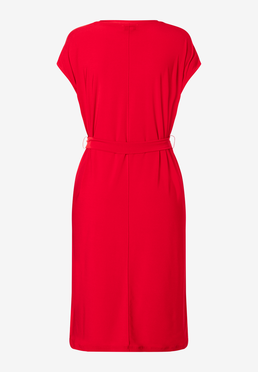 MORE & MORE Damen-Jersey-Kleid in Rot, angenehm, elastisch, knitterarm. Hinten mit Bindegürtel und kurzer Ärmel. MORE & MORE Damen-Jersey-Kleid in Rot, angenehm, elastisch, knitterarm. Hinten mit Bindegürtel und kurzer Ärmel.