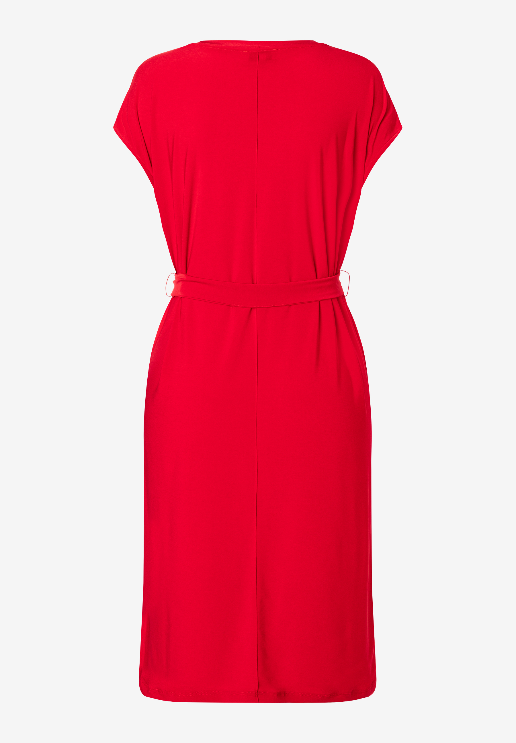 MORE & MORE Damen-Jersey-Kleid in Rot, angenehm, elastisch, knitterarm. Hinten mit Bindegürtel und kurzer Ärmel. MORE & MORE Damen-Jersey-Kleid in Rot, angenehm, elastisch, knitterarm. Hinten mit Bindegürtel und kurzer Ärmel.