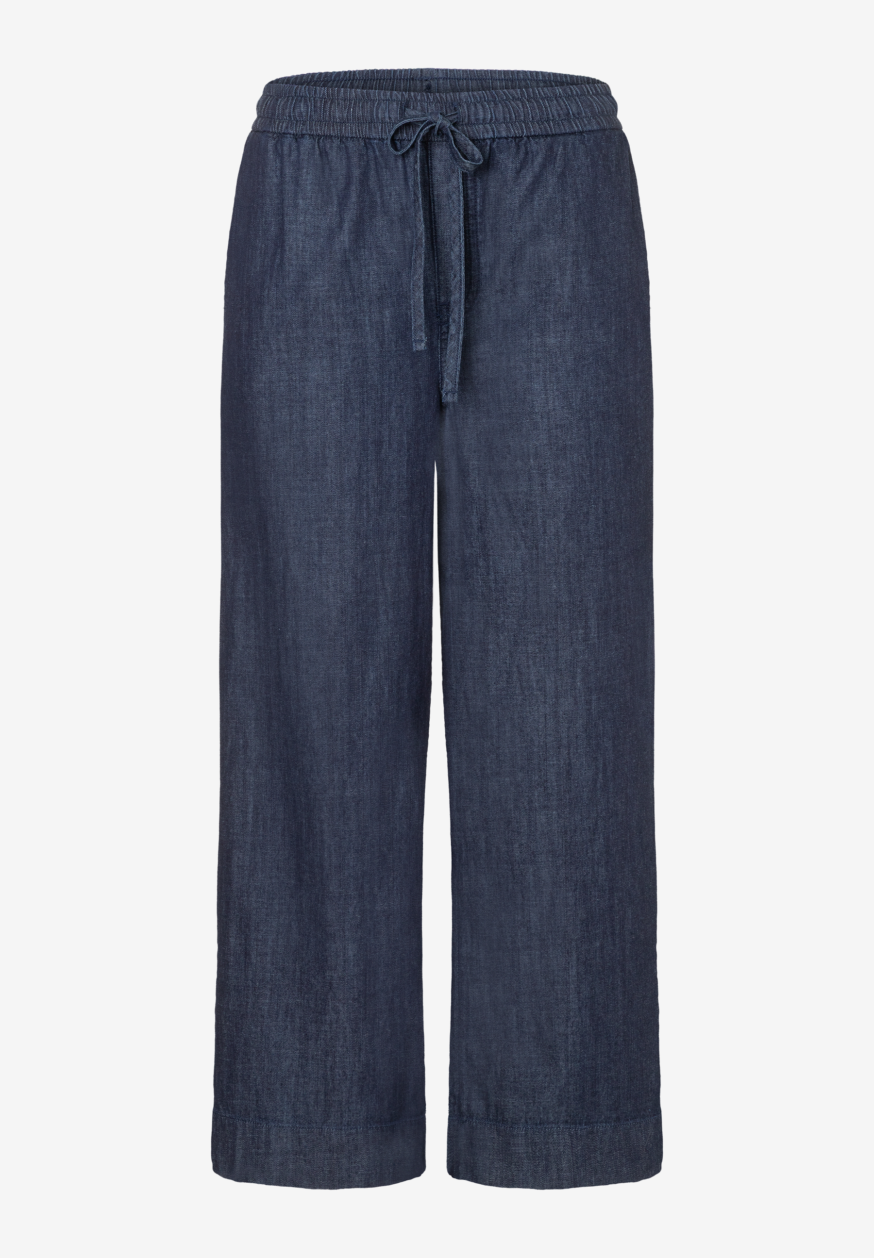 Eine Jeanshose von MORE & MORE aus Denim mit Tunnelzug und weitem Bein.