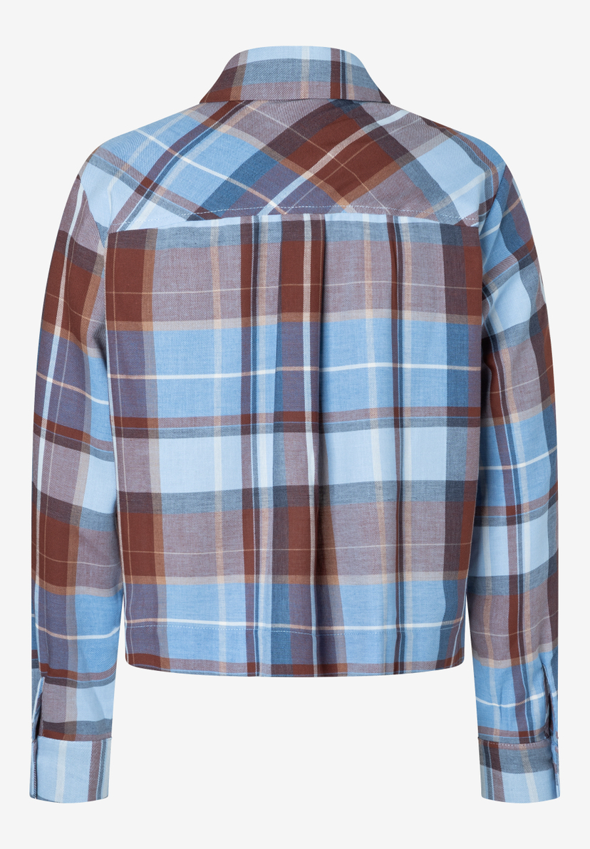 Eine MORE & MORE Bluse mit Webware und blau-braunem Karomuster, angenehm zu tragen. Eine MORE & MORE Bluse mit Webware und blau-braunem Karomuster, angenehm zu tragen.