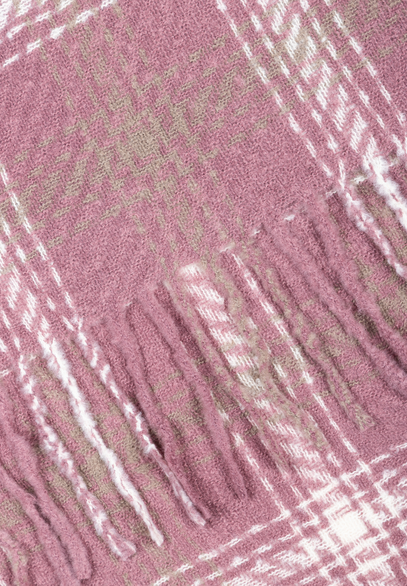 MORE & MORE Accessoire: Rosa gemusterter Schal mit Fransenenden. Muster aus rosa, beigen und weißen Karos und Streifen.