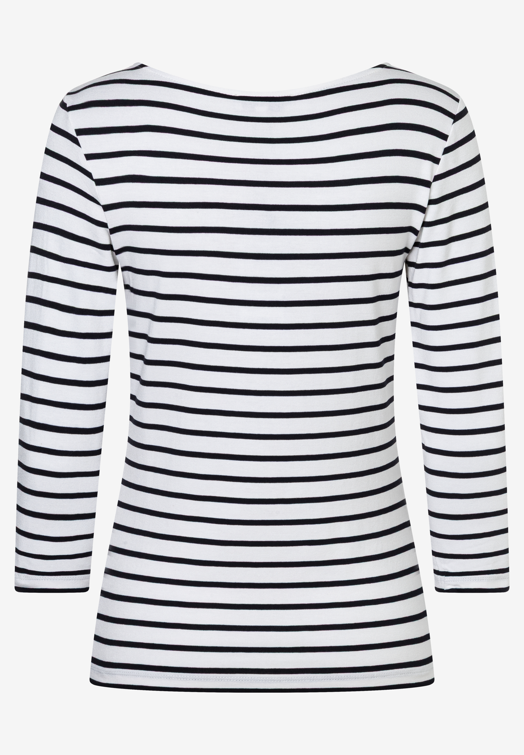 Ein MORE & MORE Oberteil mit schwarzen Streifen auf weißem Grund. Ein MORE & MORE Oberteil mit schwarzen Streifen auf weißem Grund.
