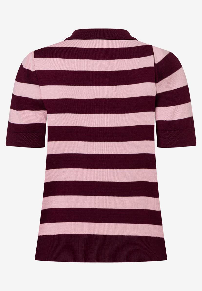 MORE & MORE Feinstrick-Pullover in Pink und Burgunderrot, gestreift, mit halbem Arm und angenehmem Tragekomfort. MORE & MORE Feinstrick-Pullover in Pink und Burgunderrot, gestreift, mit halbem Arm und angenehmem Tragekomfort.