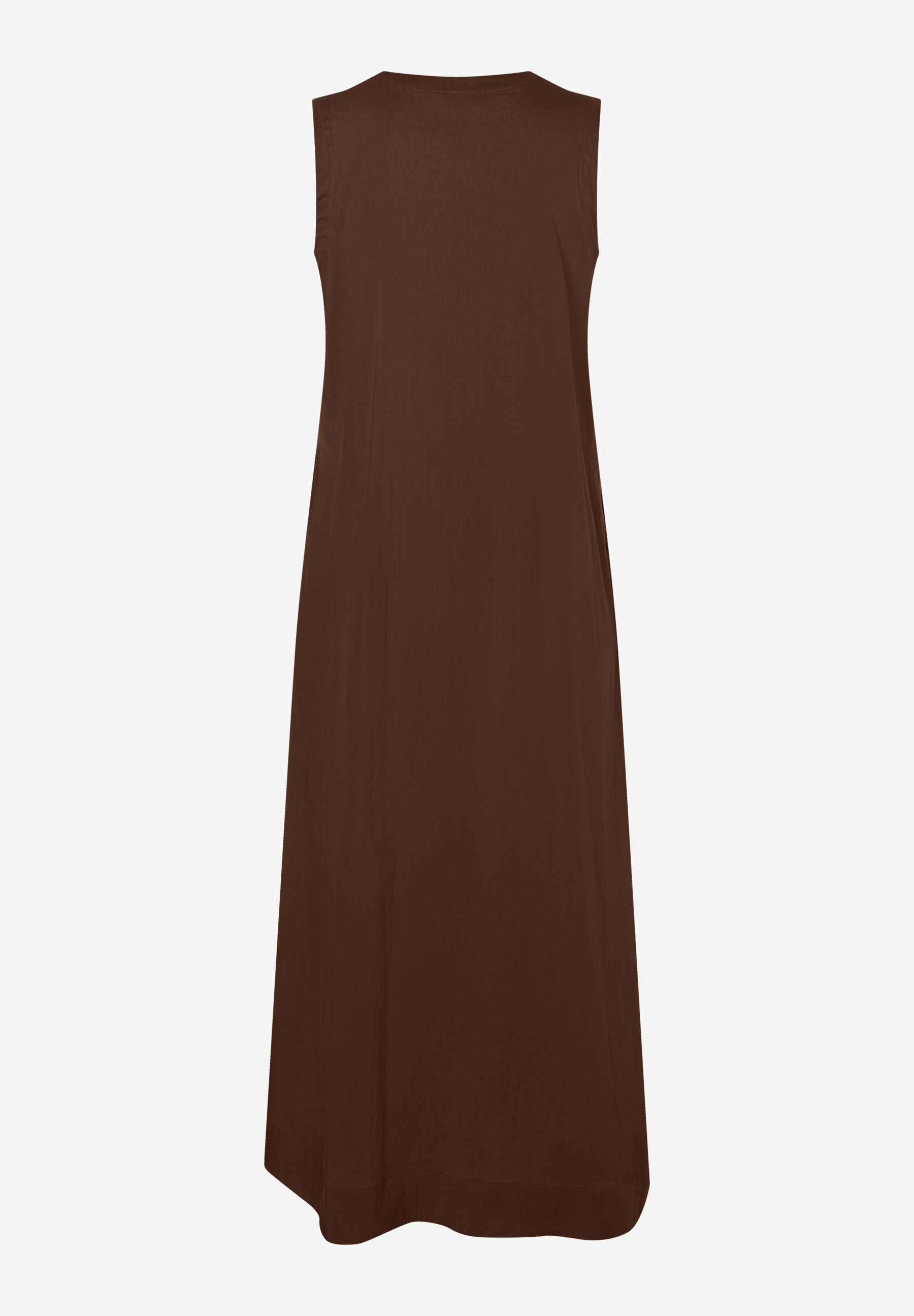 MORE & MORE dunkelbraunes, ärmelloses Maxikleid aus leichter Webware mit Rundhalsausschnitt und seitlichem Schlitz MORE & MORE dunkelbraunes, ärmelloses Maxikleid aus leichter Webware mit Rundhalsausschnitt und seitlichem Schlitz