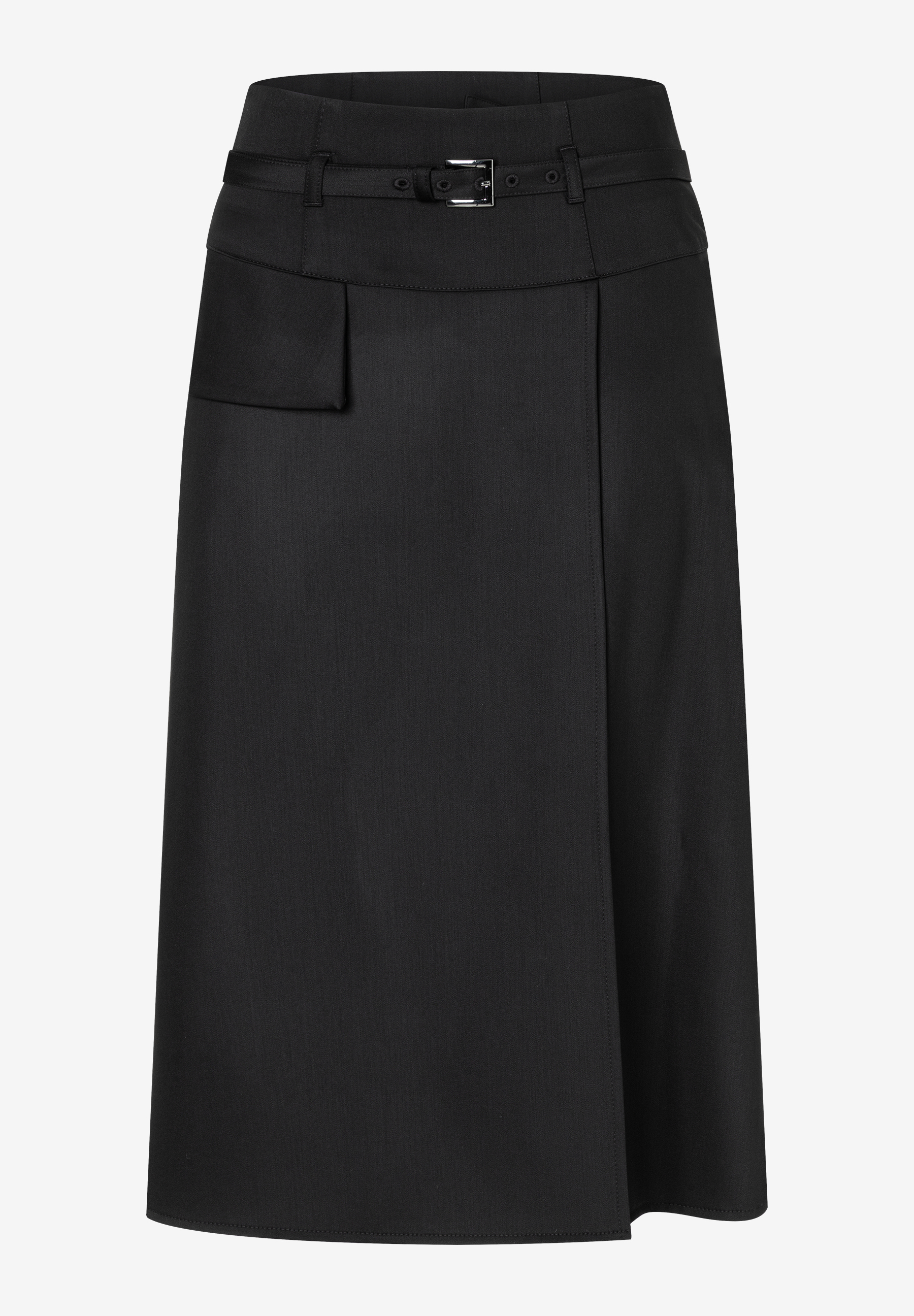 Ein schwarzer MORE & MORE Rock in A-Linie mit Gürtel und Tasche. Ein schwarzer MORE & MORE Rock in A-Linie mit Gürtel und Tasche.
