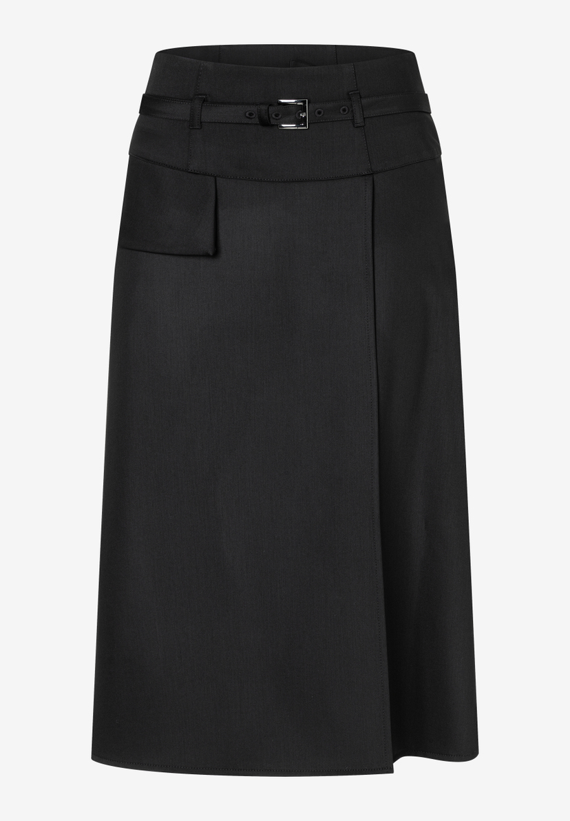 Ein schwarzer MORE & MORE Rock in A-Linie mit Gürtel und Tasche. Ein schwarzer MORE & MORE Rock in A-Linie mit Gürtel und Tasche.