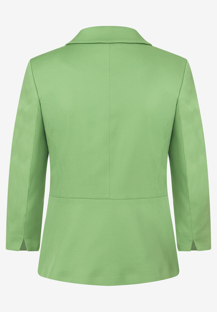 Rückansicht eines grünen MORE & MORE Blazers aus Viskosemischung mit Stretch, der Komfort bietet. Rückansicht eines grünen MORE & MORE Blazers aus Viskosemischung mit Stretch, der Komfort bietet.