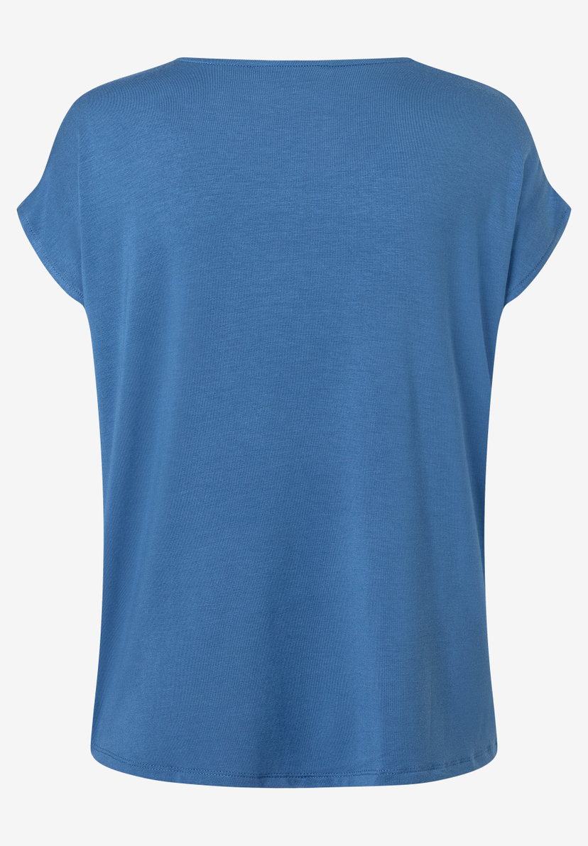 Ein blaues MORE & MORE Oberteil (T-Shirt/Top), von hinten fotografiert. Ein blaues MORE & MORE Oberteil (T-Shirt/Top), von hinten fotografiert.