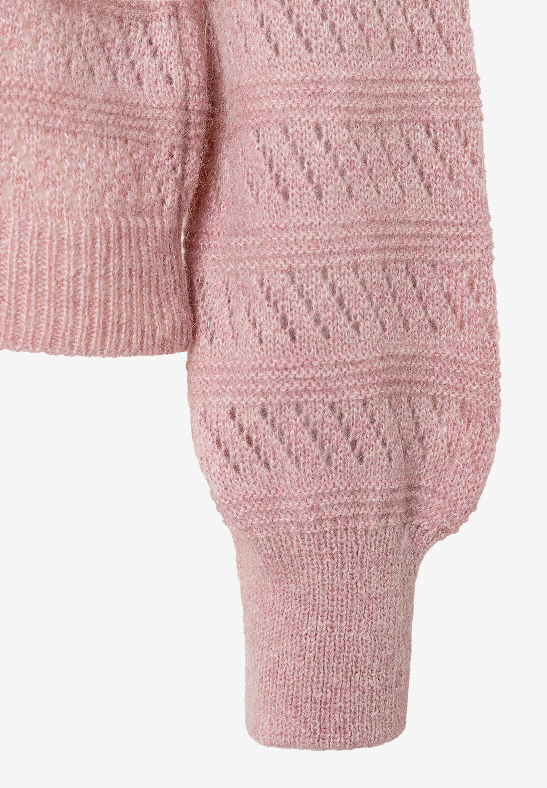 Nahaufnahme eines rosa Strukturstrick-Oberteils von MORE & MORE mit weichem Griff und elastischem, angenehmen Tragekomfort. Nahaufnahme eines rosa Strukturstrick-Oberteils von MORE & MORE mit weichem Griff und elastischem, angenehmen Tragekomfort.