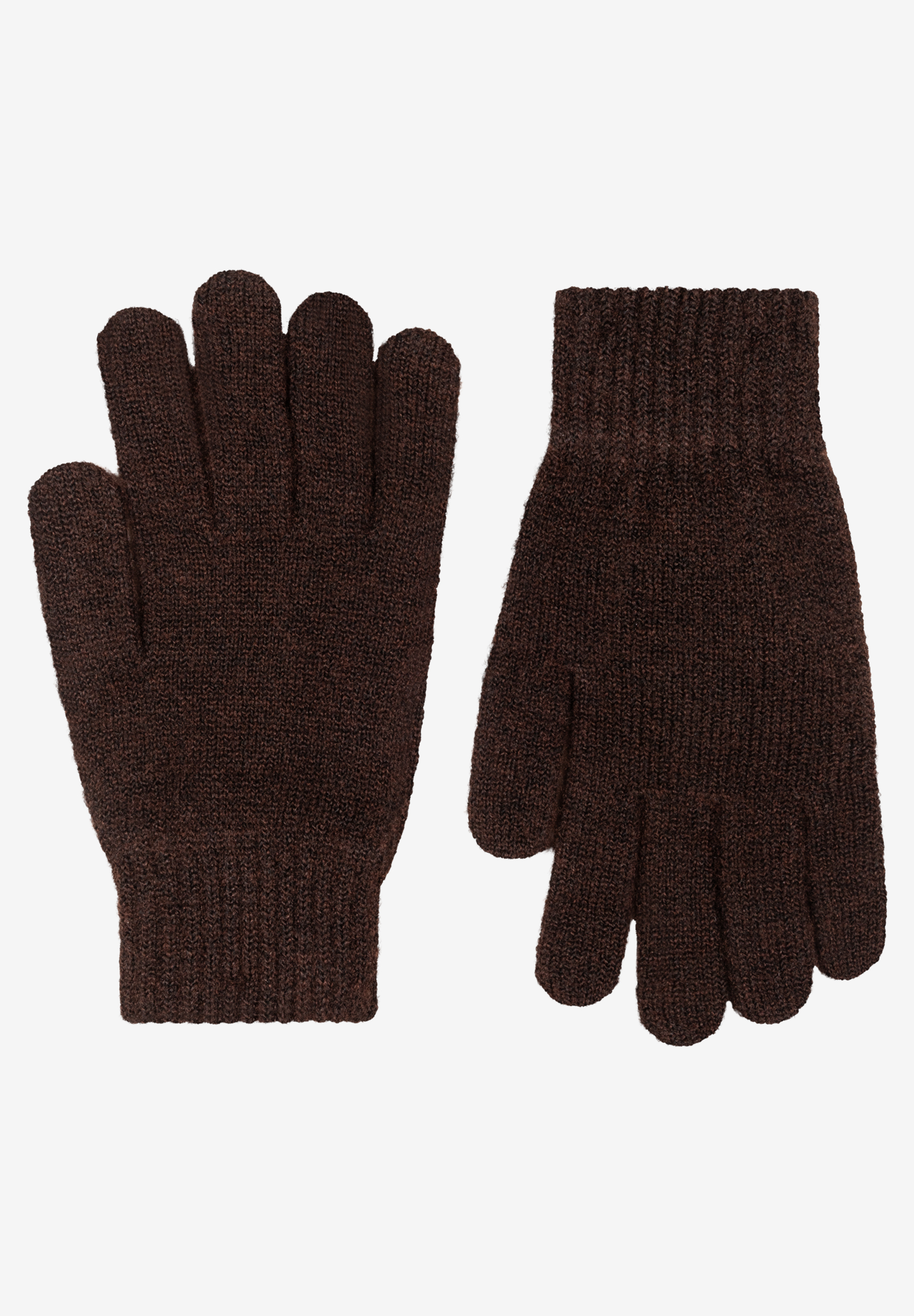 MORE & MORE Accessoires: Braune, gestrickte Fingerhandschuhe auf weißem Hintergrund, warm & weich.