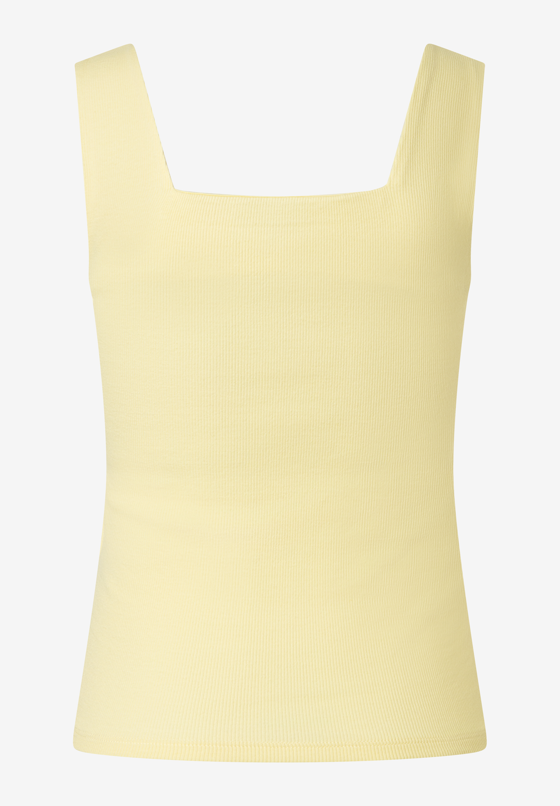 Ein gelbes, geripptes MORE & MORE Jersey-Top mit breiten Trägern und eckigem Ausschnitt. Ein gelbes, geripptes MORE & MORE Jersey-Top mit breiten Trägern und eckigem Ausschnitt.