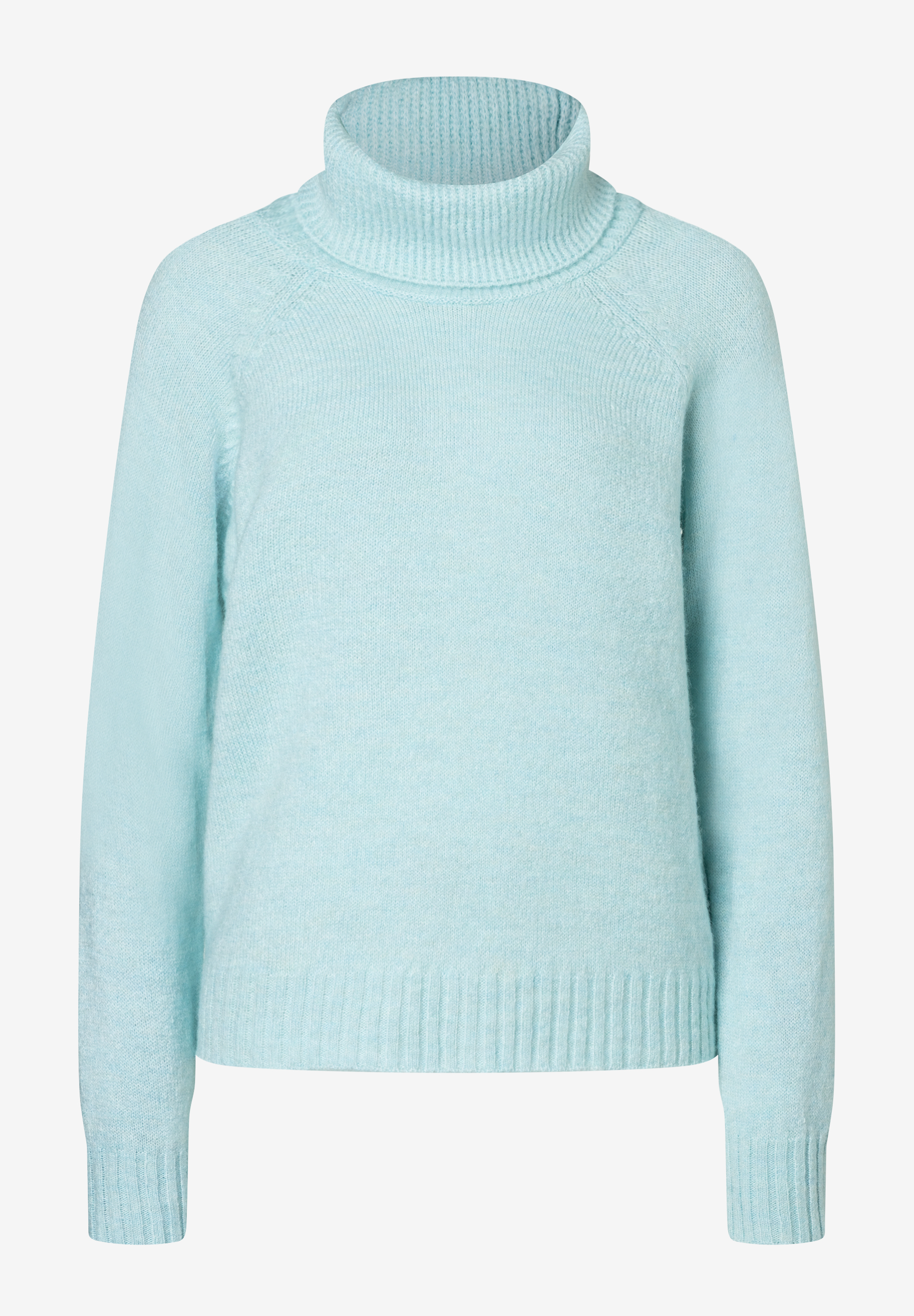 Ein hellblauer Strick-Pullover mit Rollkragen von MORE & MORE. Ein hellblauer Strick-Pullover mit Rollkragen von MORE & MORE.