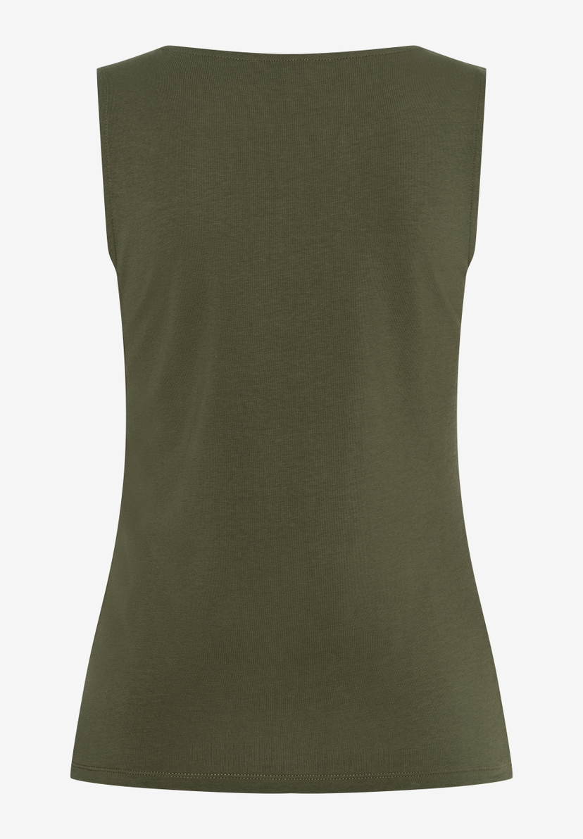 MORE & MORE ärmelloses, olivgrünes Jersey-Top, angenehm zu tragen, elastisch und hautfreundlich. MORE & MORE ärmelloses, olivgrünes Jersey-Top, angenehm zu tragen, elastisch und hautfreundlich.