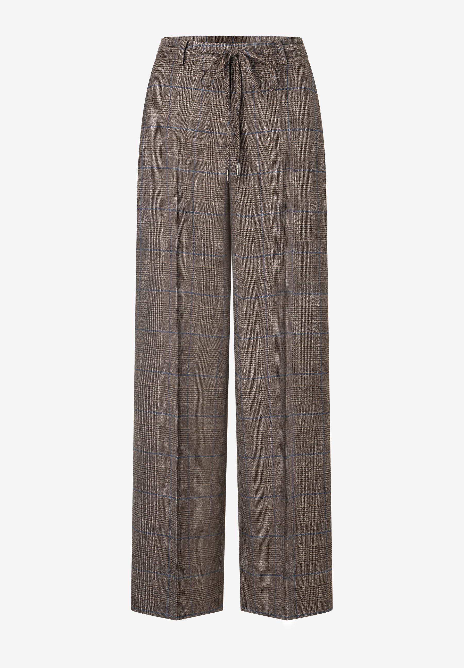 MORE & MORE Hose im Glencheck-Muster in Braun und Blau mit Bindegürtel und weitem Bein. Elegante Stoffhose.