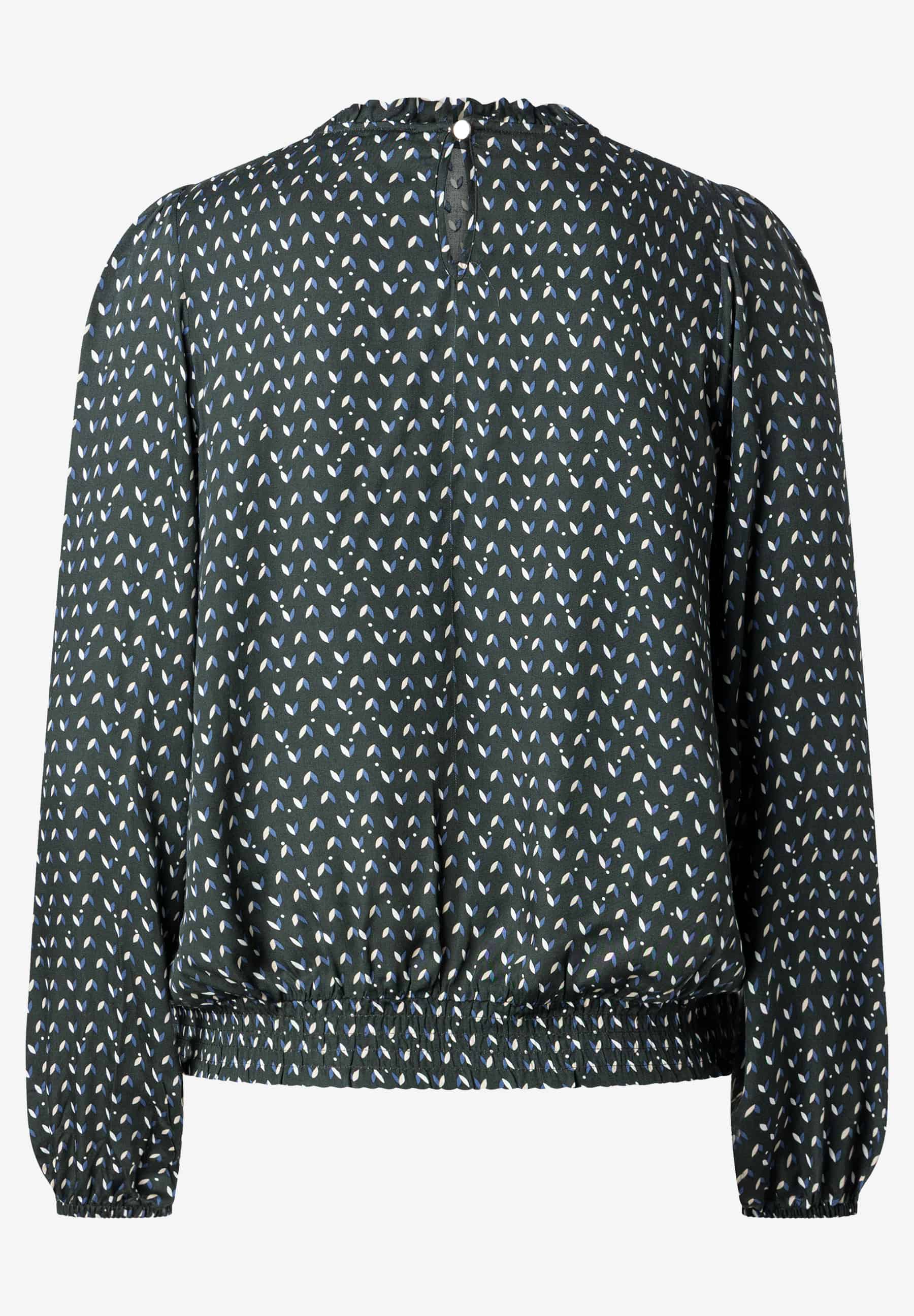 MORE & MORE Viskose-Bluse in Dunkelgrün mit elegantem Punktemuster in Weiß und Blau, Bündchen und Rollkragen. Lockerer Schnitt. MORE & MORE Viskose-Bluse in Dunkelgrün mit elegantem Punktemuster in Weiß und Blau, Bündchen und Rollkragen. Lockerer Schnitt.