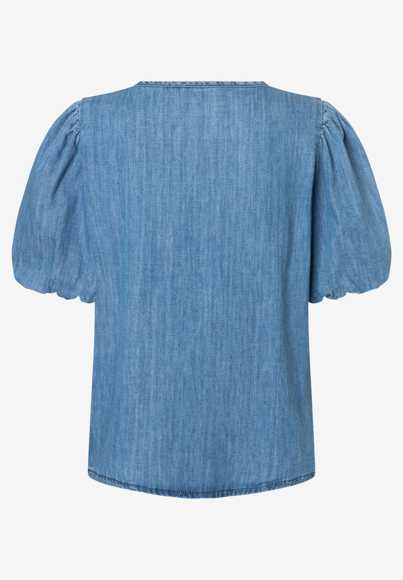 MORE & MORE Damen-Denimbluse aus Baumwolle mit bauschigen Ärmeln und hohem Tragekomfort. MORE & MORE Damen-Denimbluse aus Baumwolle mit bauschigen Ärmeln und hohem Tragekomfort.