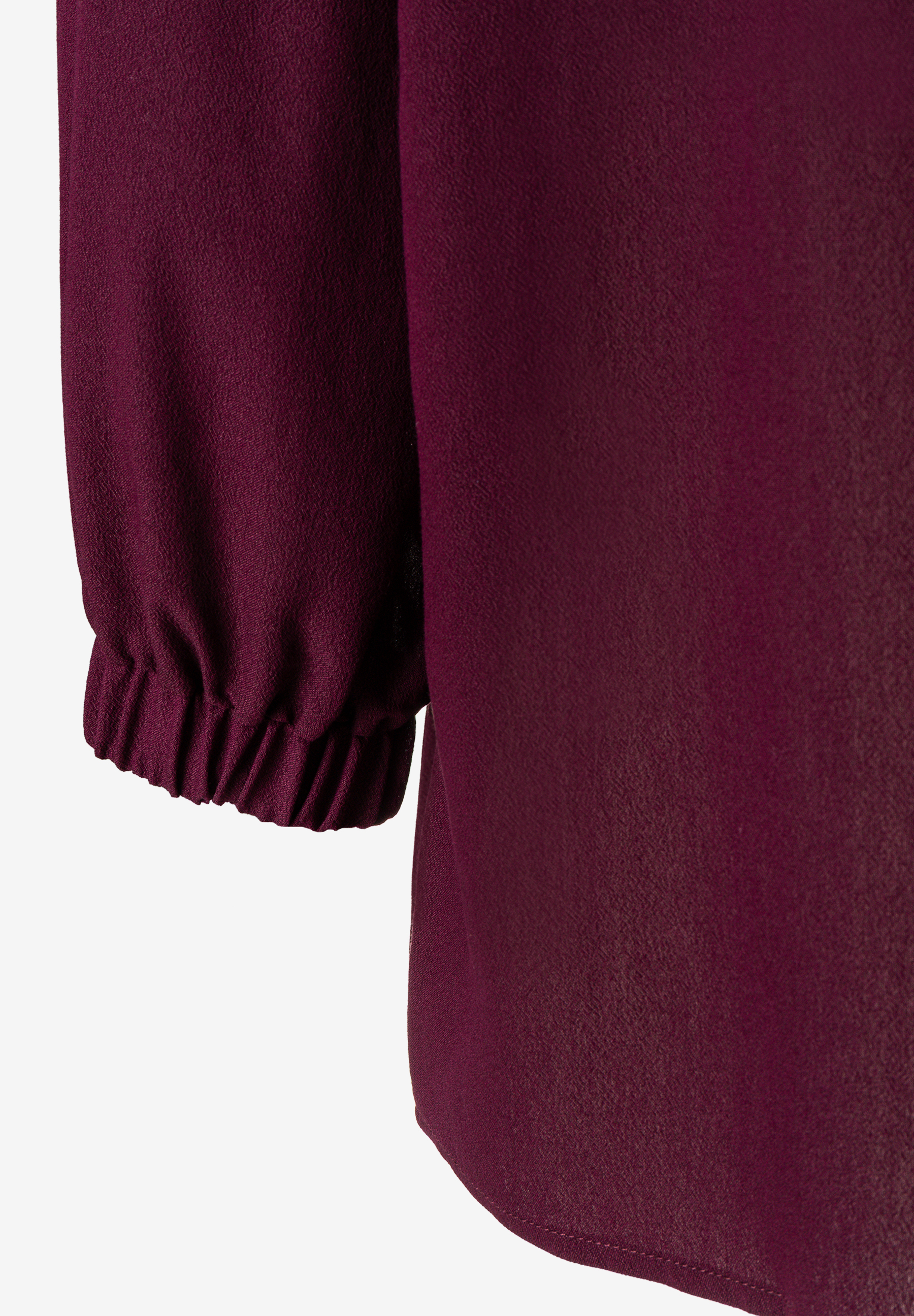MORE & MORE Bluse aus dunkelrotem Stoff mit gerafftem Ärmelbündchen, Gesamtansicht MORE & MORE Bluse aus dunkelrotem Stoff mit gerafftem Ärmelbündchen, Gesamtansicht