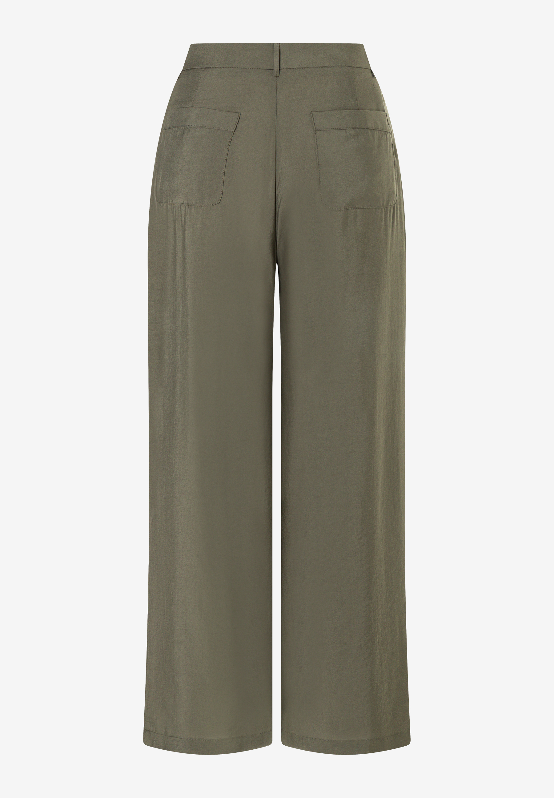 MORE & MORE Jeans: Khakifarbene Hose mit weitem Bein und aufgesetzten Gesäßtaschen auf weißem Hintergrund MORE & MORE Jeans: Khakifarbene Hose mit weitem Bein und aufgesetzten Gesäßtaschen auf weißem Hintergrund