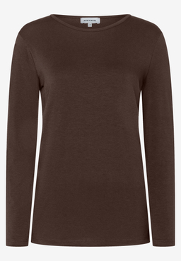 MORE & MORE Damen-Langarmshirt in Dunkelbraun, schlicht und vielseitig kombinierbar.