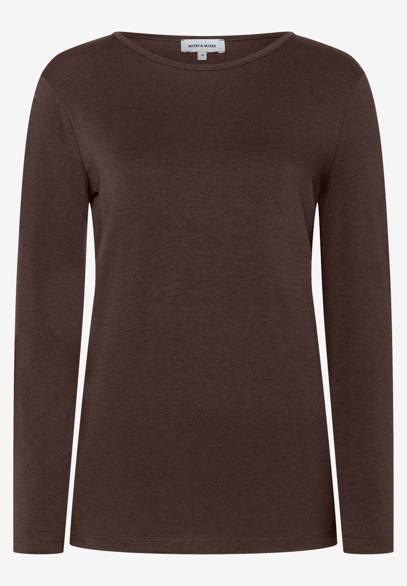 MORE & MORE Damen-Langarmshirt in Dunkelbraun, schlicht und vielseitig kombinierbar.