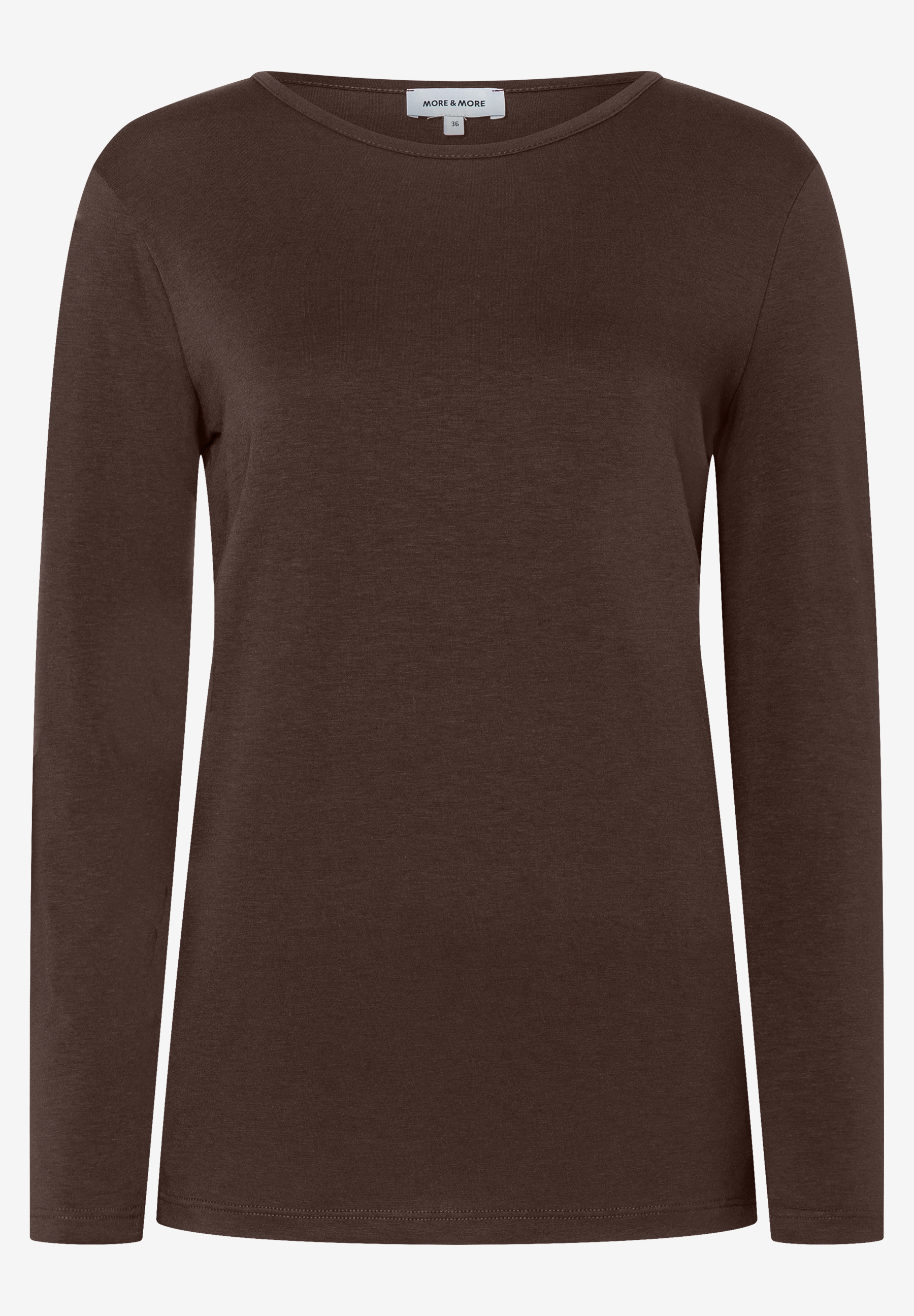 MORE & MORE Damen-Langarmshirt in Dunkelbraun, schlicht und vielseitig kombinierbar.