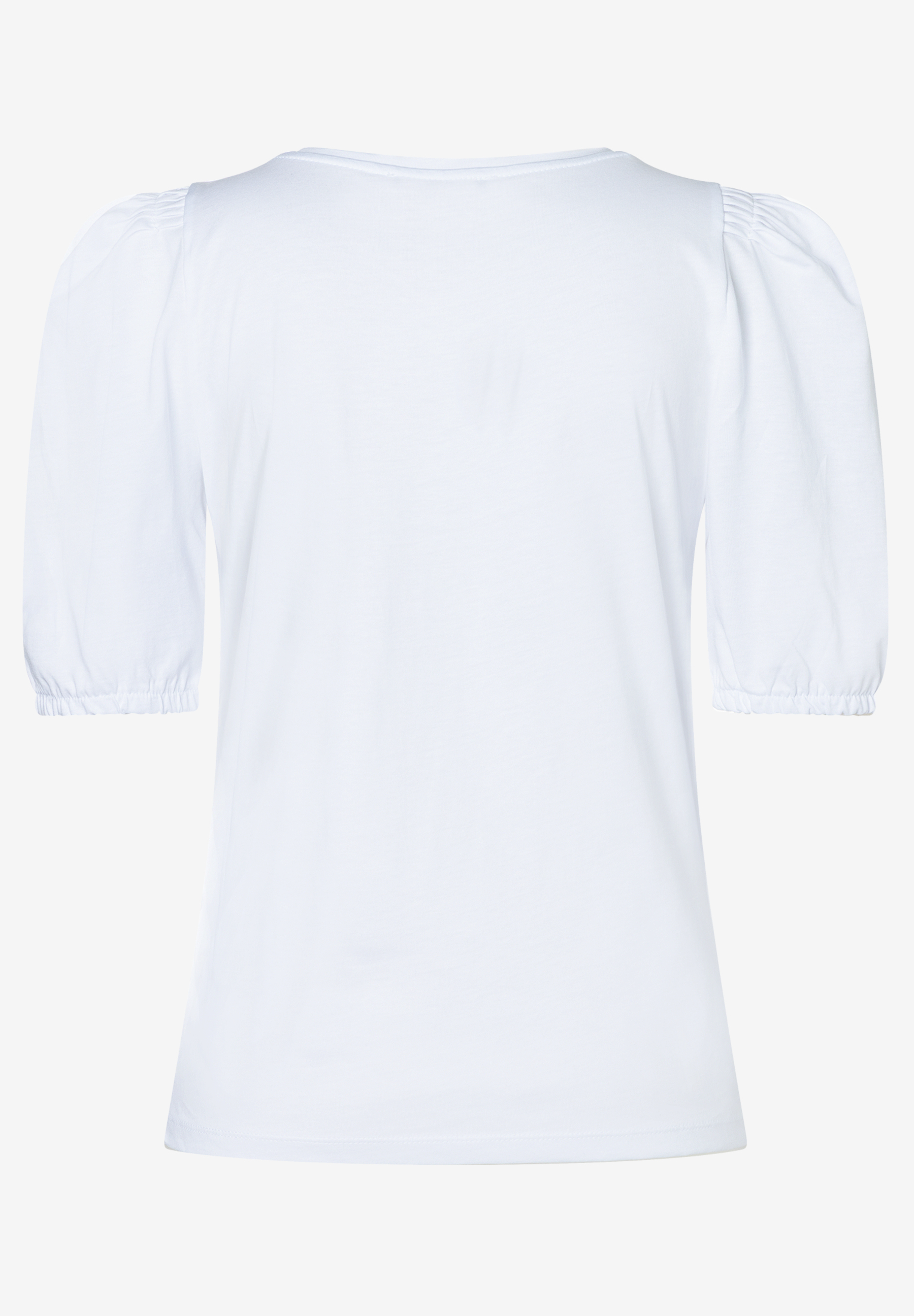 Ein weißes MORE & MORE Oberteil mit Puffärmeln, aus Jersey und elastisch, für bequemen Tragekomfort.
