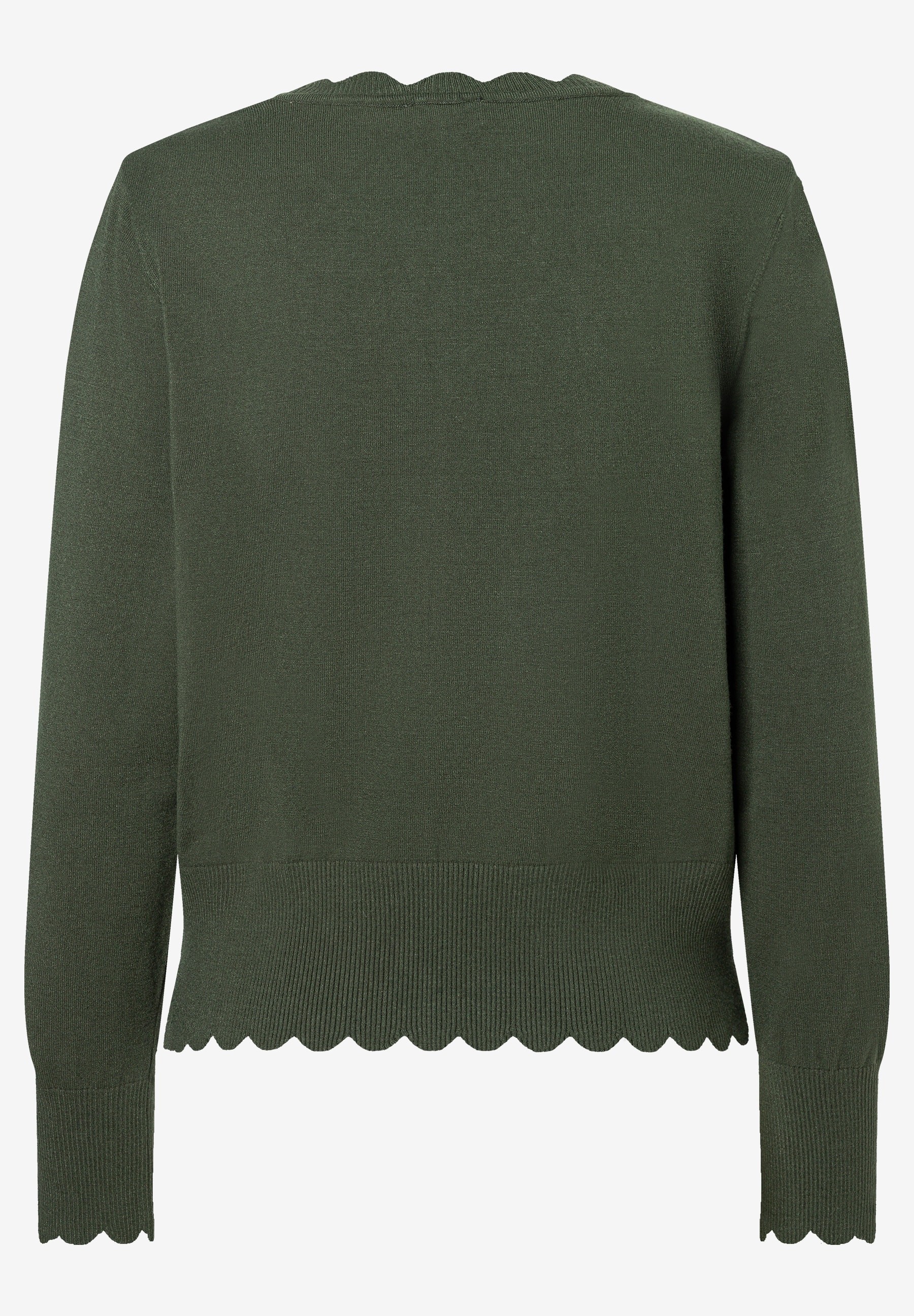 MORE & MORE Feinstrick Pullover in Dunkelgrün, gerippter Saum und Wellenkante am Ausschnitt/Ärmeln, angenehm elastisch. MORE & MORE Feinstrick Pullover in Dunkelgrün, gerippter Saum und Wellenkante am Ausschnitt/Ärmeln, angenehm elastisch.