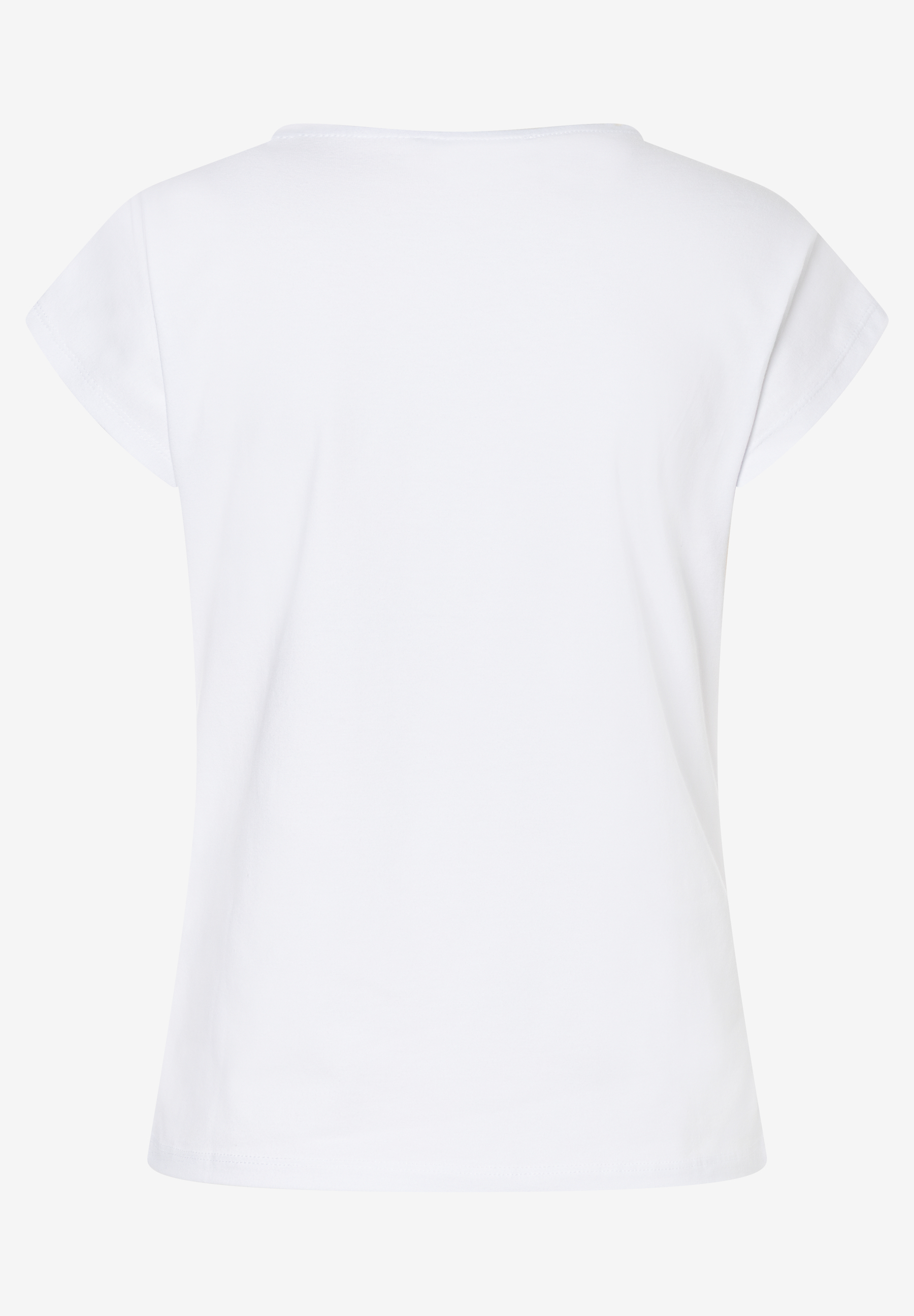 MORE & MORE Damen T-Shirt, Rückseite, kurzärmlig, V-Ausschnitt, weißes, schlichtes Design. MORE & MORE Damen T-Shirt, Rückseite, kurzärmlig, V-Ausschnitt, weißes, schlichtes Design.