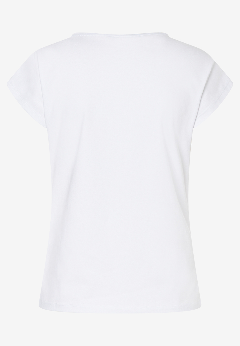 MORE & MORE Damen T-Shirt, Rückseite, kurzärmlig, V-Ausschnitt, weißes, schlichtes Design. MORE & MORE Damen T-Shirt, Rückseite, kurzärmlig, V-Ausschnitt, weißes, schlichtes Design.