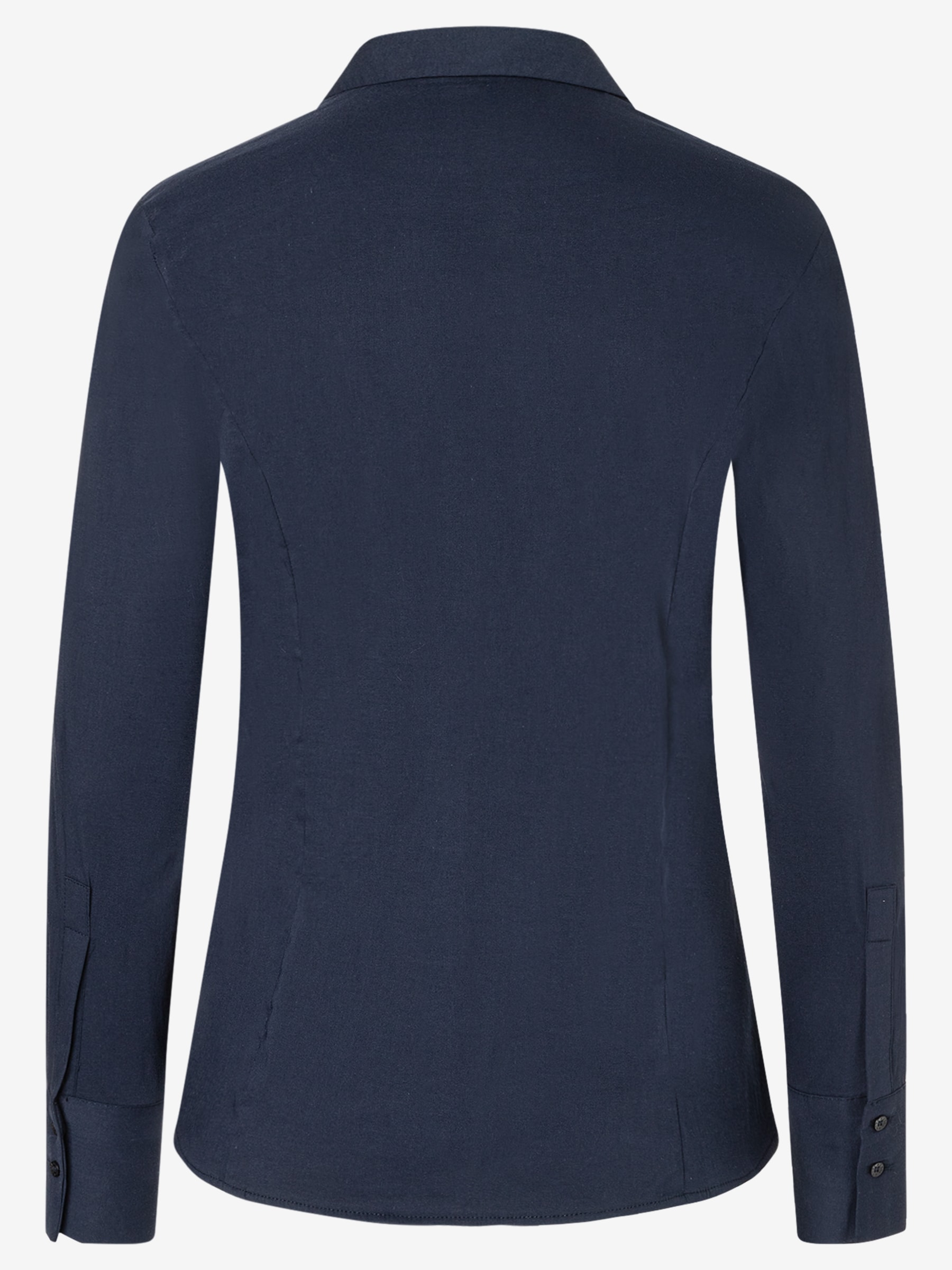 Die dunkelblaue Bluse von MORE & MORE hat lange Ärmel und eine taillierte Passform. Die dunkelblaue Bluse von MORE & MORE hat lange Ärmel und eine taillierte Passform.