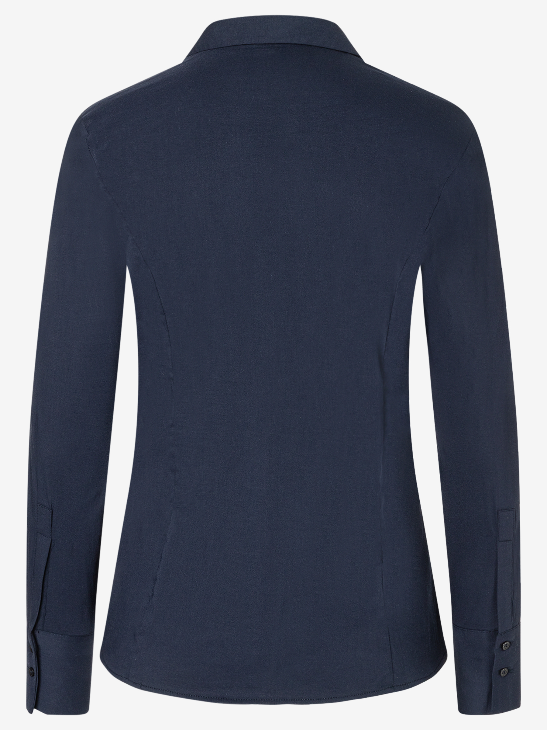 Die dunkelblaue Bluse von MORE & MORE hat lange Ärmel und eine taillierte Passform. Die dunkelblaue Bluse von MORE & MORE hat lange Ärmel und eine taillierte Passform.