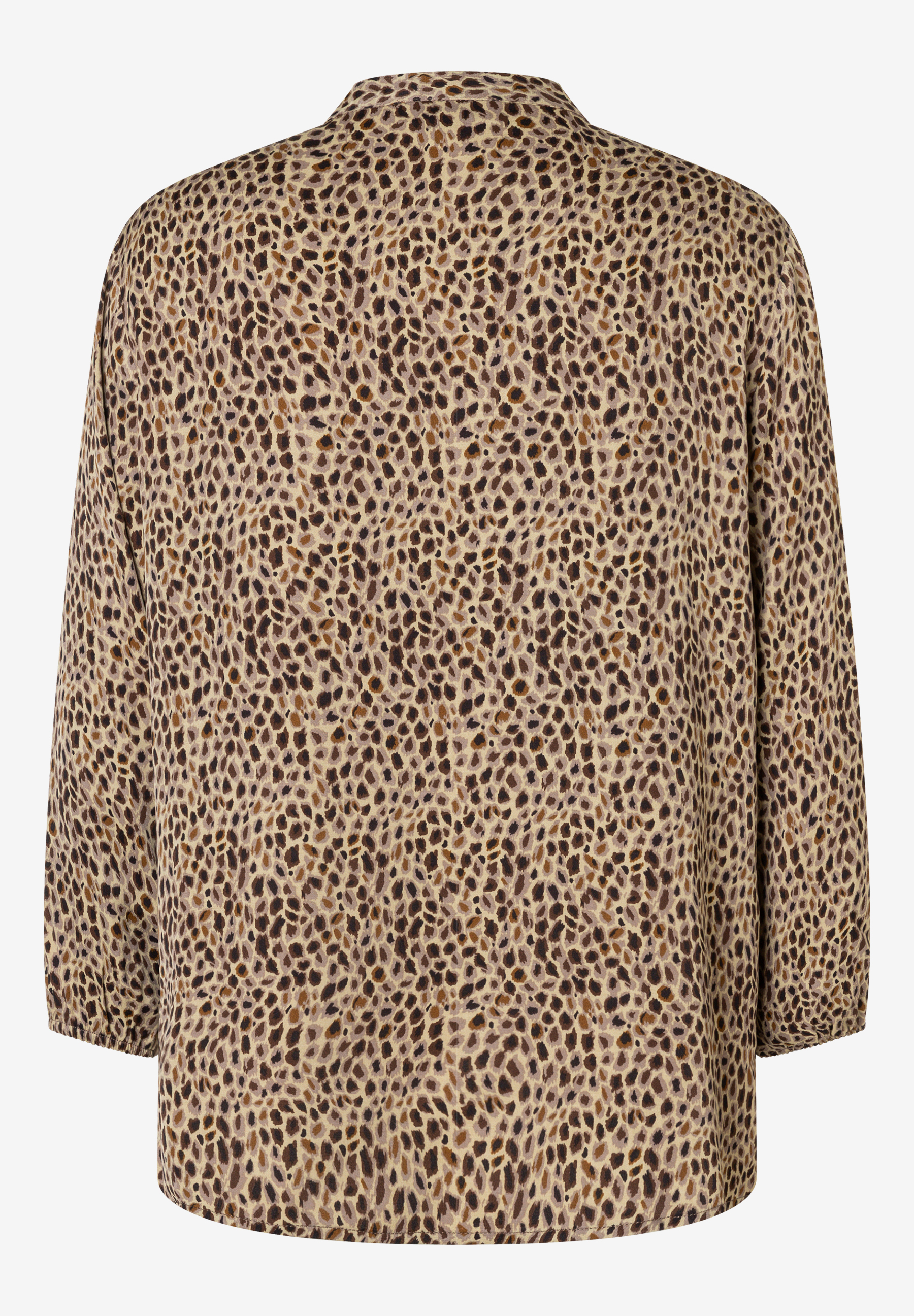 MORE & MORE Damen-Bluse mit Leopardenmuster in Beige und Braun, Rückansicht. MORE & MORE Damen-Bluse mit Leopardenmuster in Beige und Braun, Rückansicht.