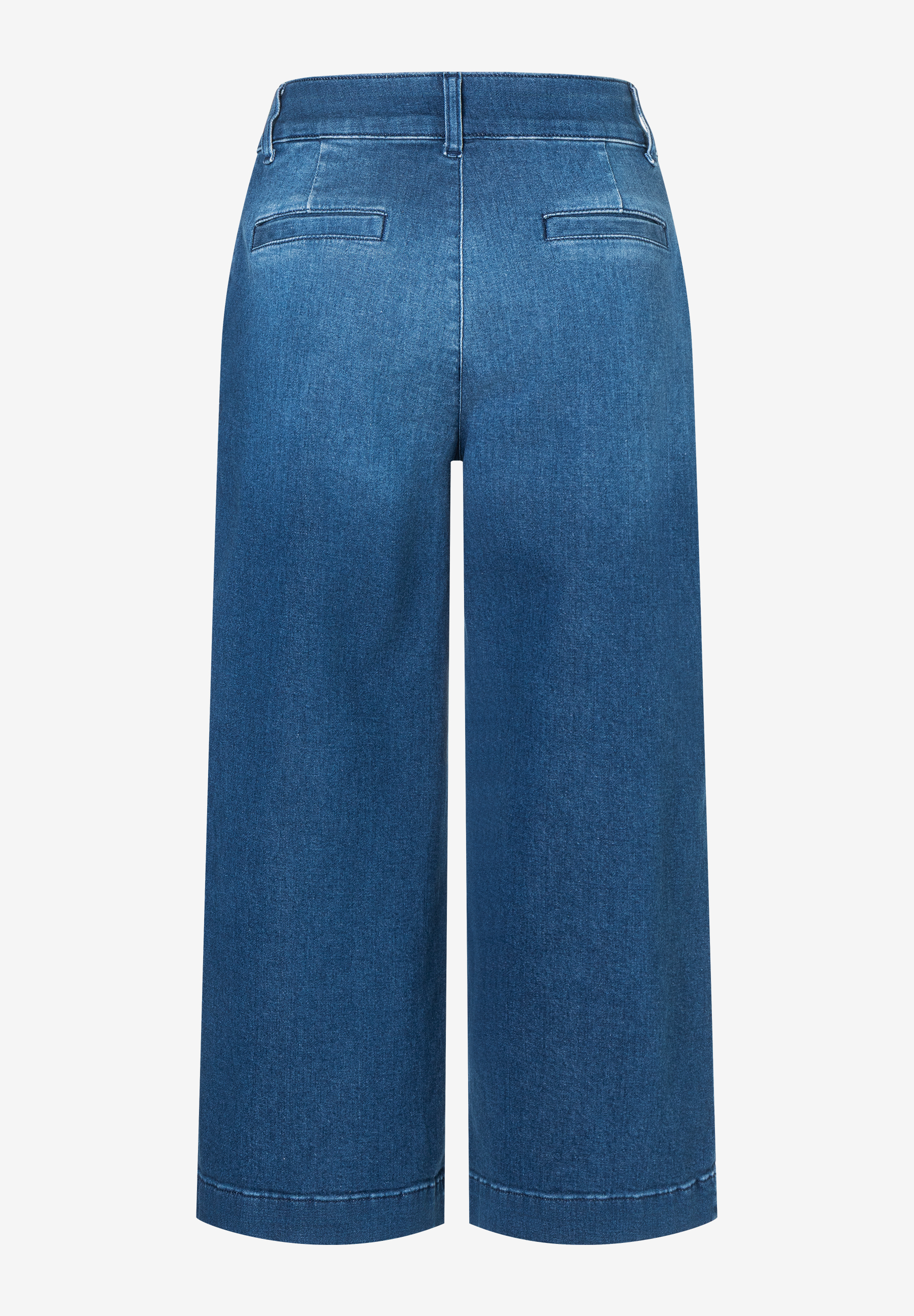 Eine blaue MORE & MORE Jeanshose in Denim mit Stretch, von hinten fotografiert. Eine blaue MORE & MORE Jeanshose in Denim mit Stretch, von hinten fotografiert.