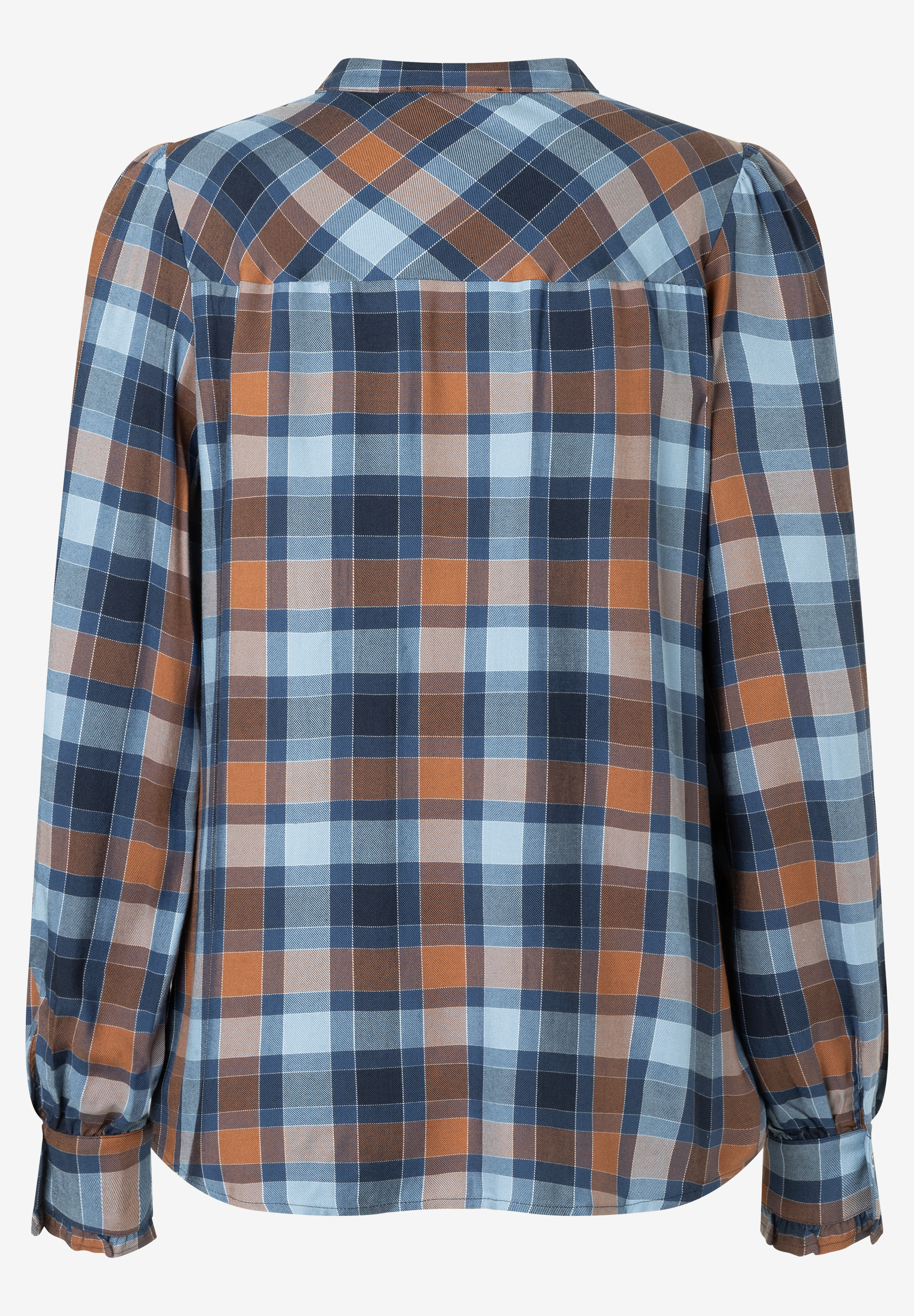 MORE & MORE Viskose-Bluse mit Puffärmeln in Blau-Orange kariert. Komfortable Webware für Hautfreundlichkeit. MORE & MORE Viskose-Bluse mit Puffärmeln in Blau-Orange kariert. Komfortable Webware für Hautfreundlichkeit.