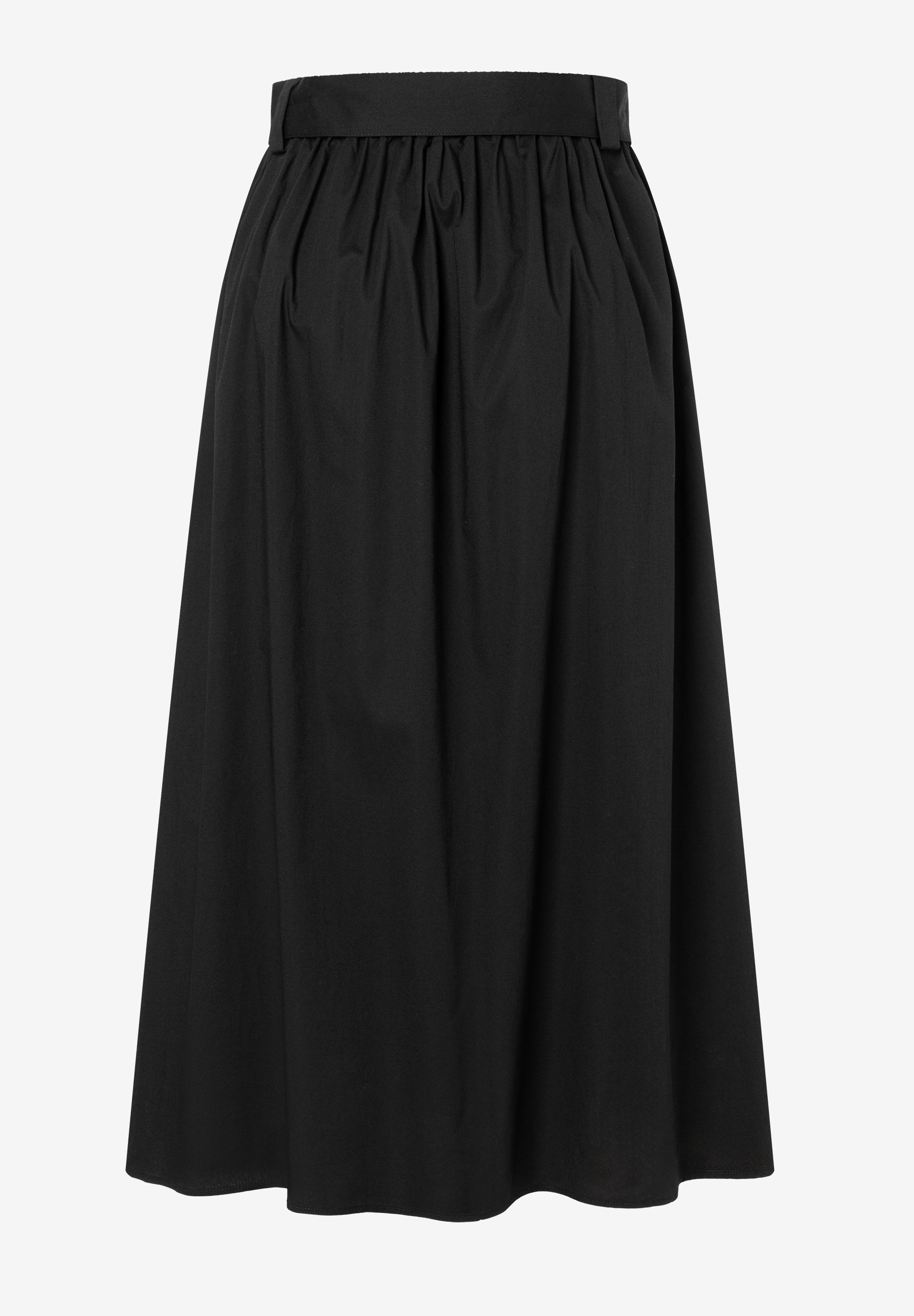 Ein schwarzer MORE & MORE Rock aus Baumwollmischung mit Faltenwurf am Bund. Ein schwarzer MORE & MORE Rock aus Baumwollmischung mit Faltenwurf am Bund.
